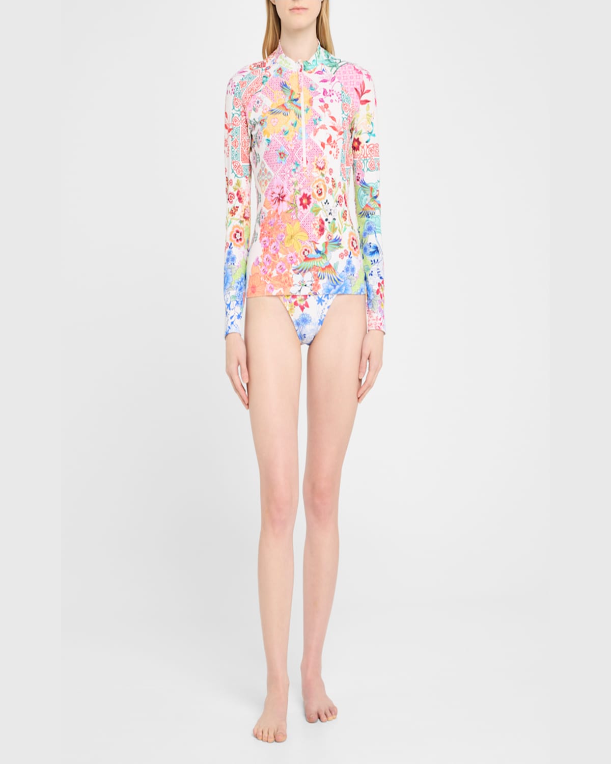 Johnny Was Paula Reverse Pique Long-sleeve Surf Shirt In Paula