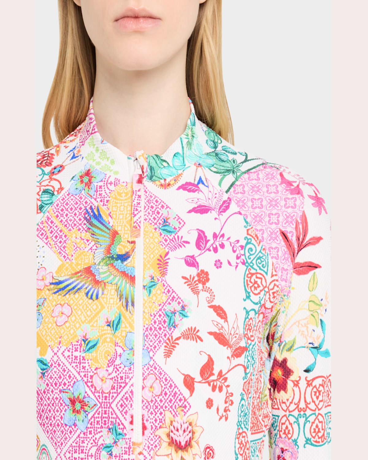 Johnny Was Paula Reverse Pique Long-sleeve Surf Shirt In Paula