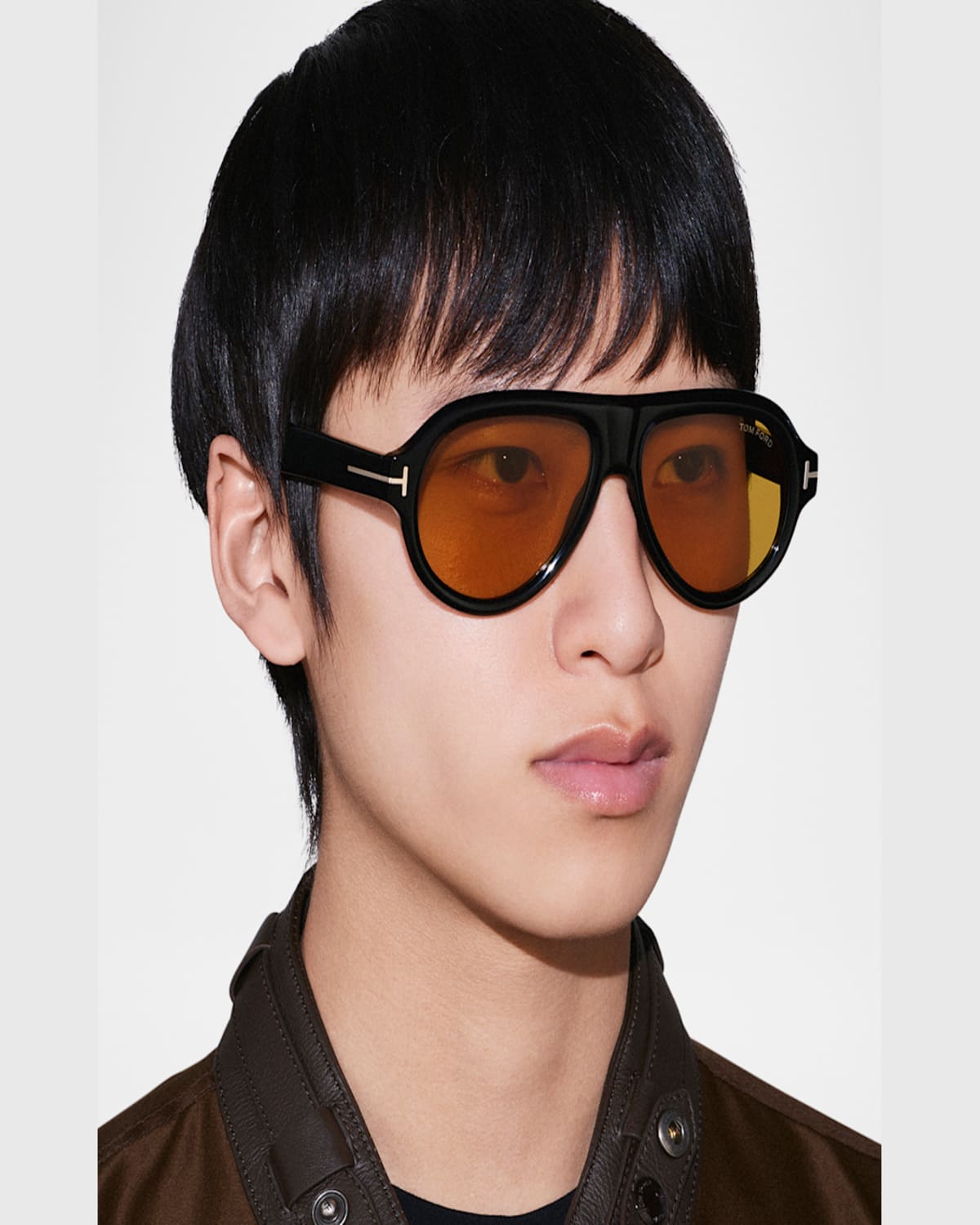 Tom Ford Icon Aviator Sunglasses In Shiny Black Brown