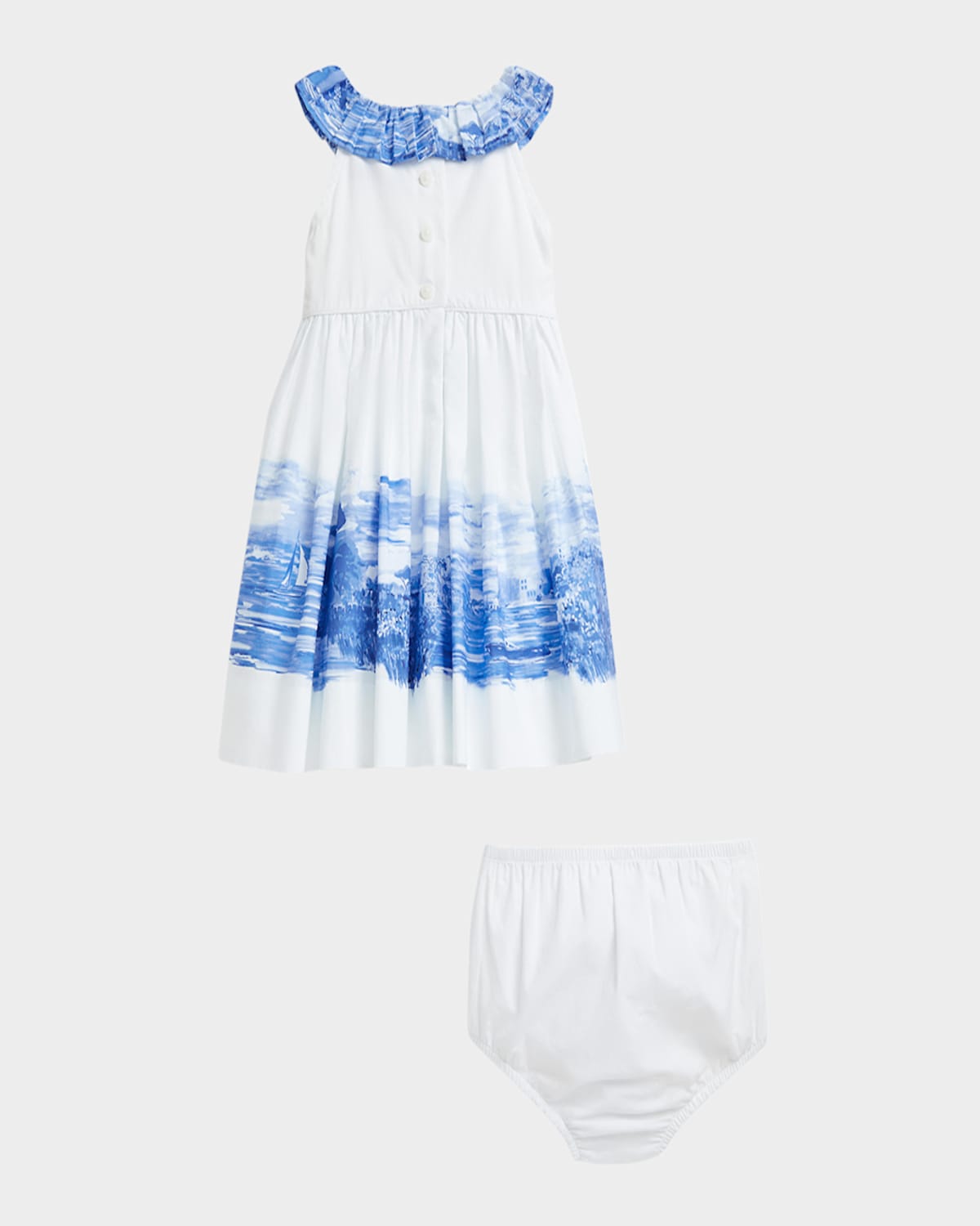 Ralph Lauren Girl's Seaside-print Dress W/ Bloomers In Seashore Scenic Border