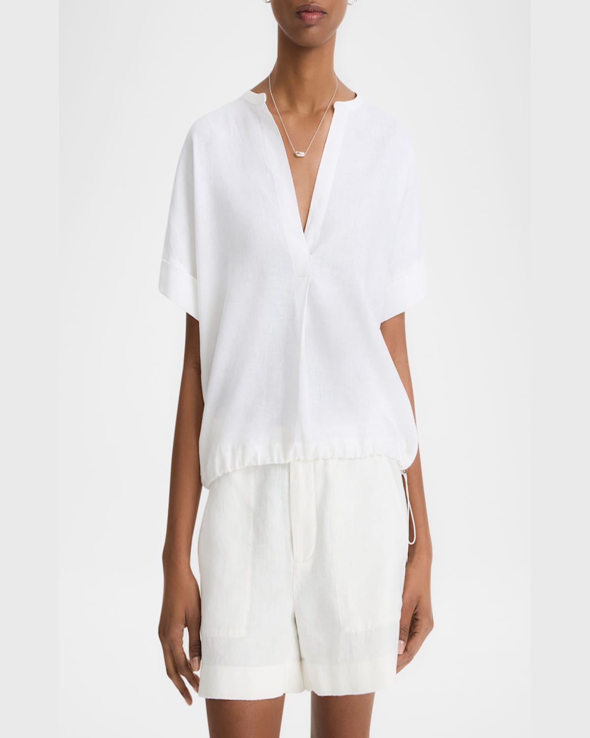 Vince Short-sleeve Linen Top In Optic White