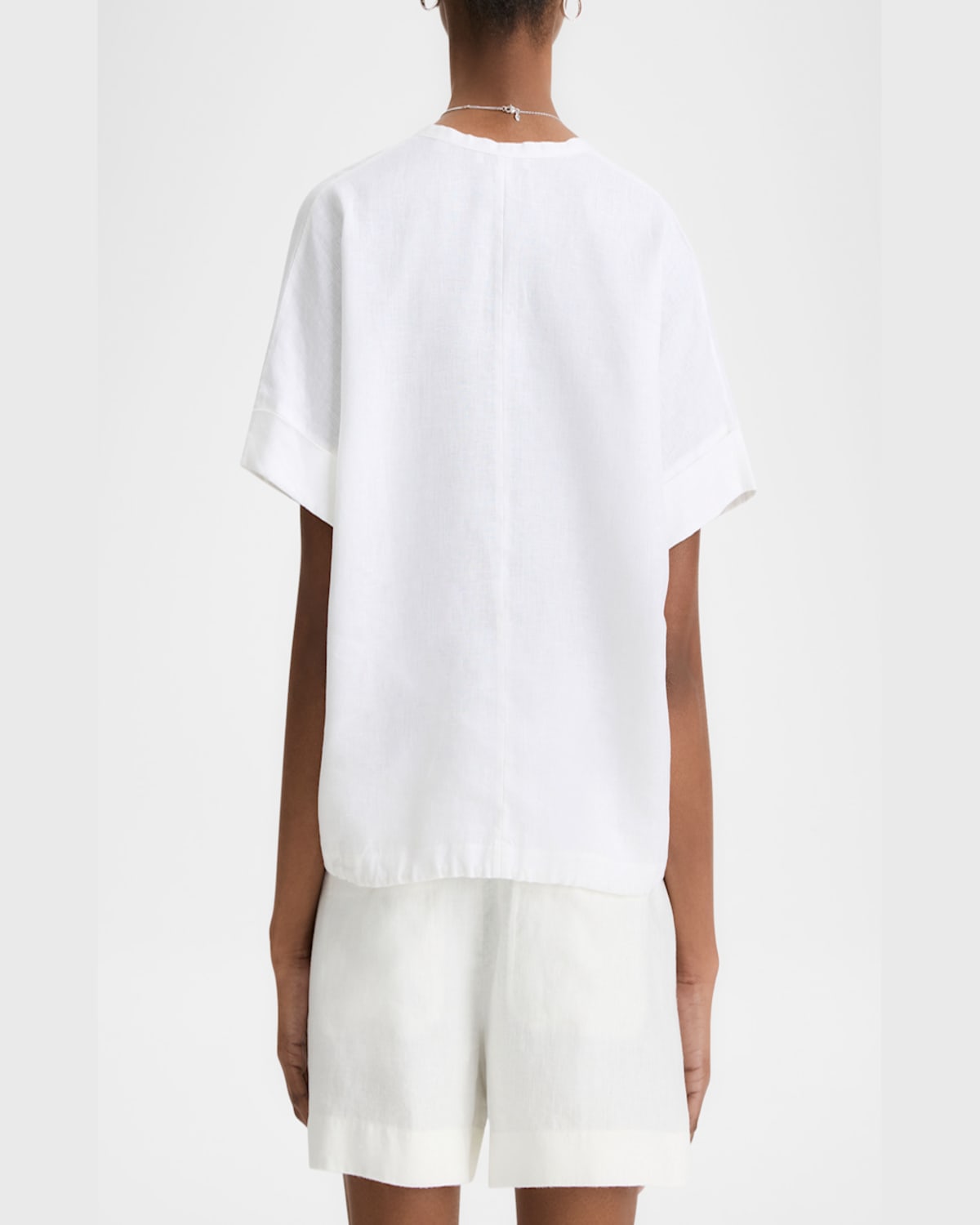 Vince Short-sleeve Linen Top In Optic White