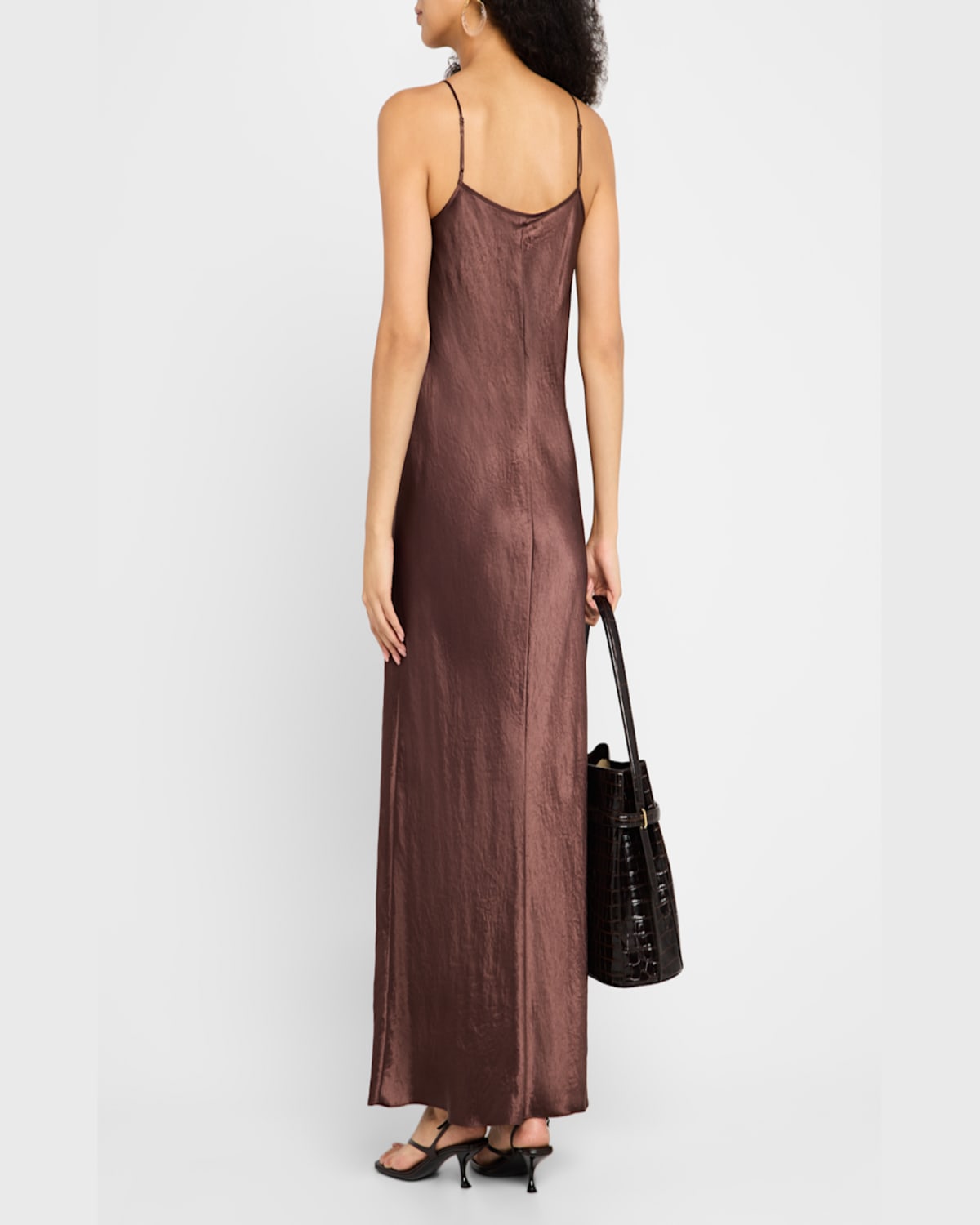 Vince Hammered Satin Maxi Slipdress In Chocolate