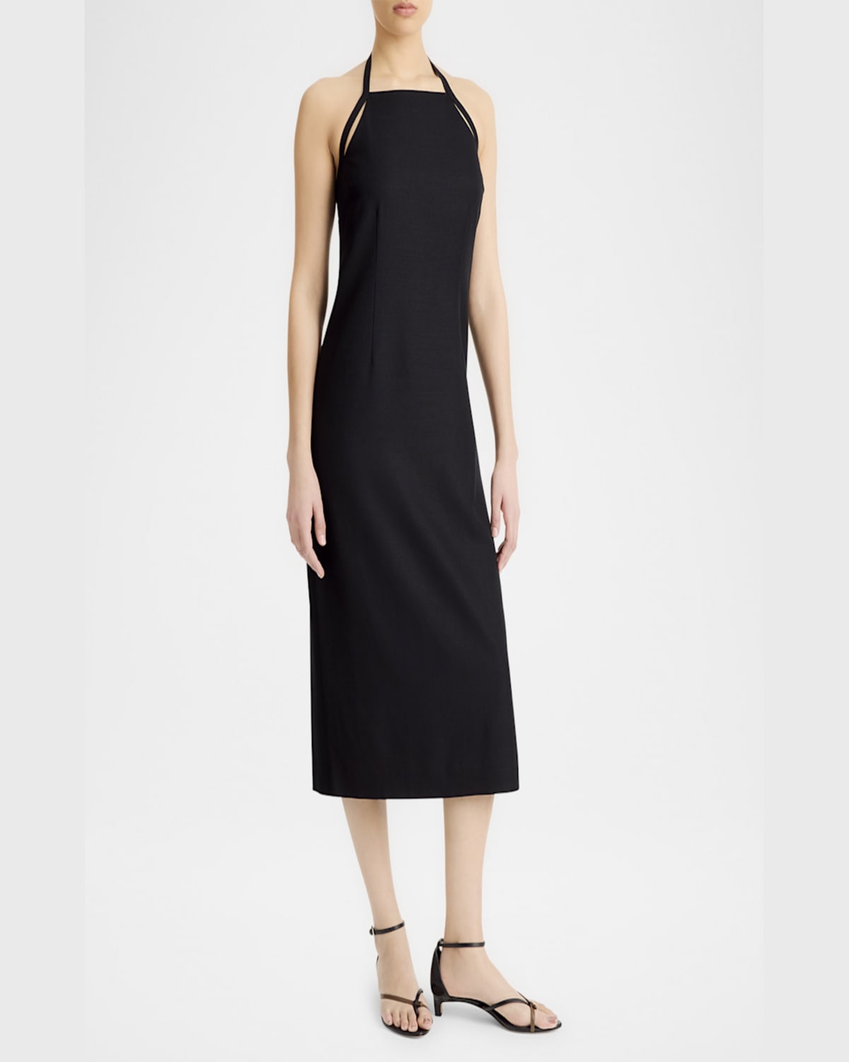 Vince Halter Neck Apron Midi Dress In Black