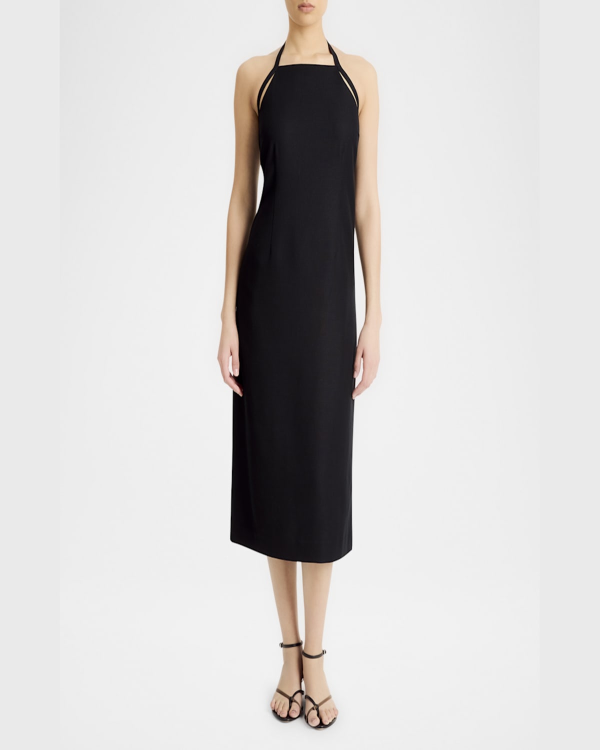 Vince Halter Neck Apron Midi Dress In Black