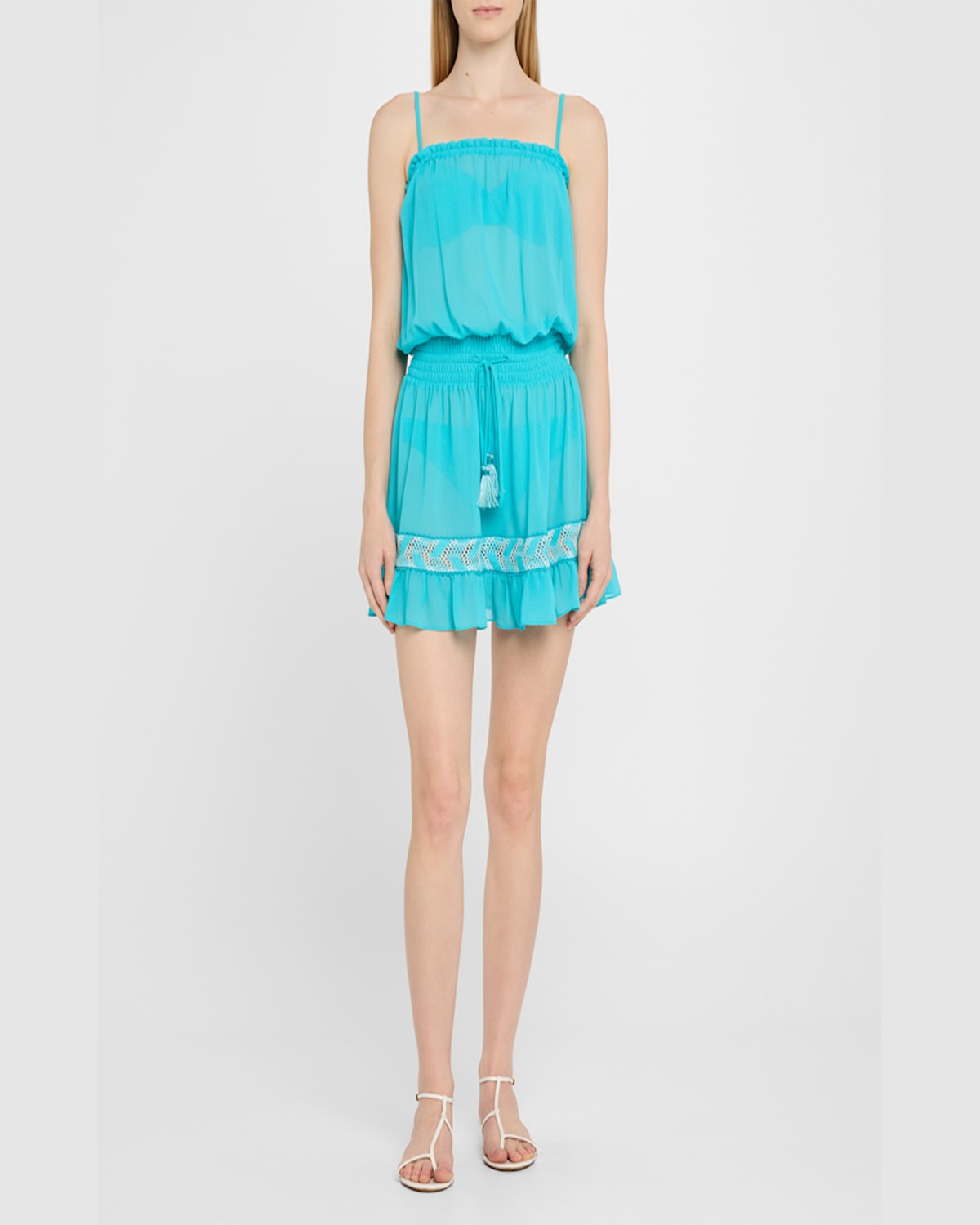 Ramy Brook Lauryn Drawstring Mini Dress In Black W White