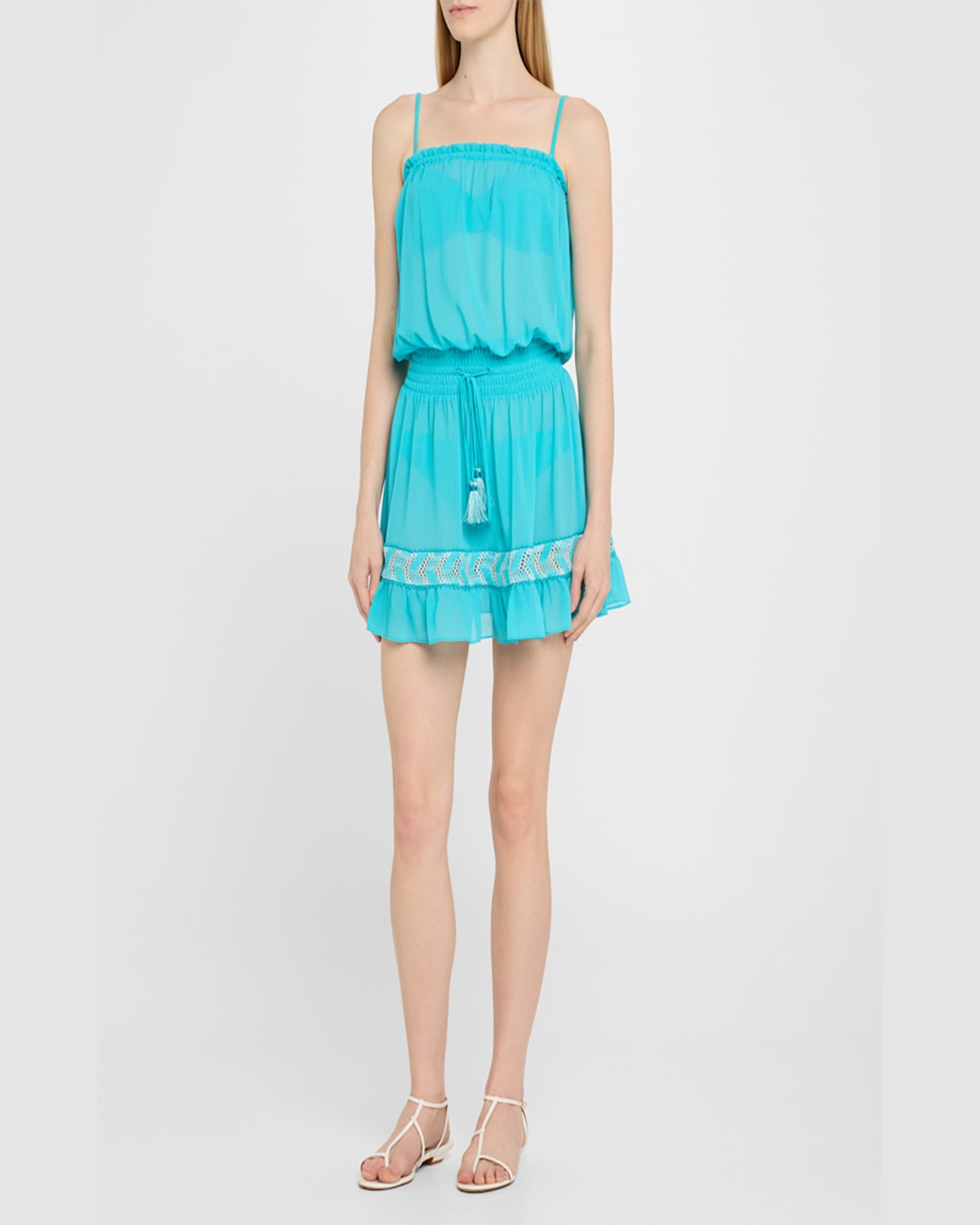 Ramy Brook Lauryn Drawstring Mini Dress In Black W White