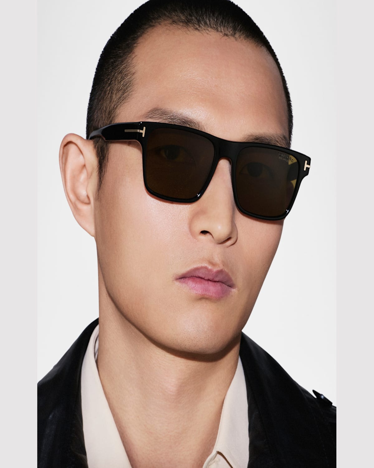 Tom Ford Men's Calder Polarized Acetate Square Sunglasses In Shiny Black