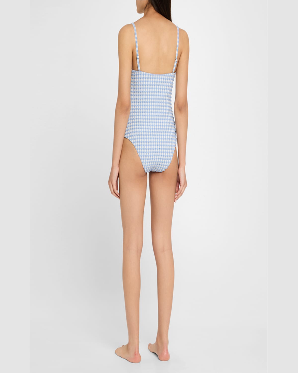 Simkhai Ottilie Bandeau One-piece Swimsuit In Blue Hydrangea Gingham