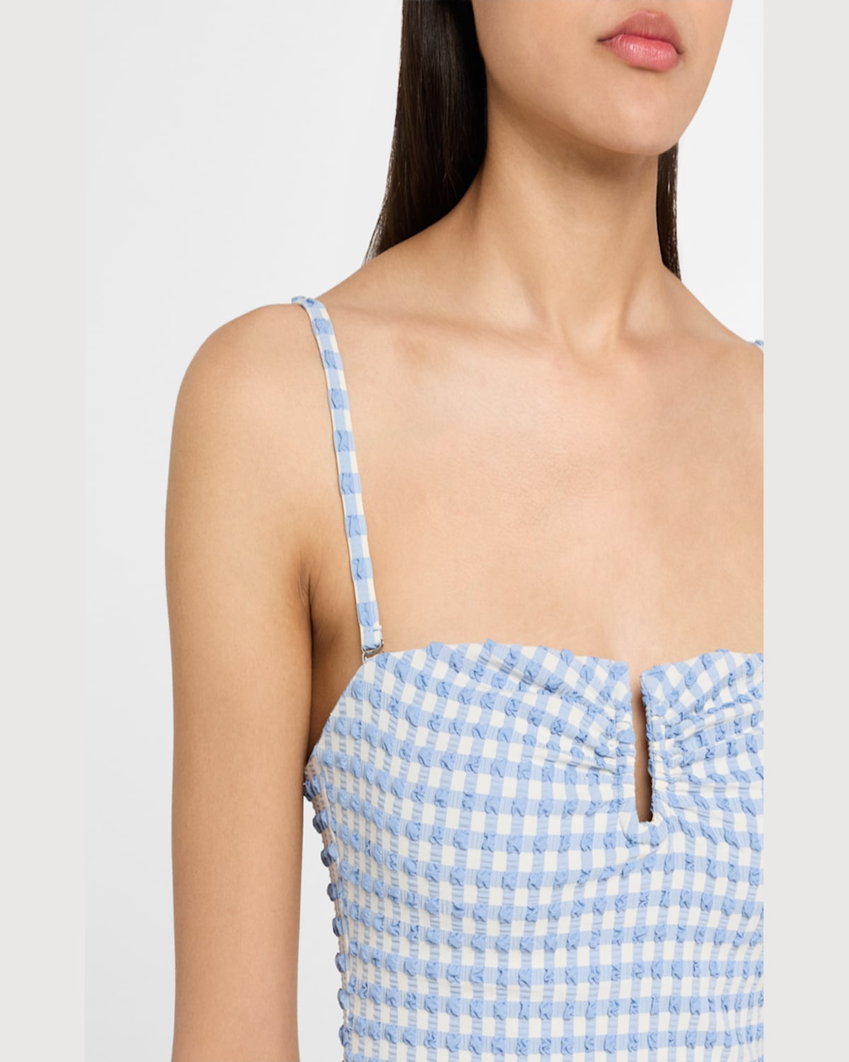 Simkhai Ottilie Bandeau One-piece Swimsuit In Blue Hydrangea Gingham