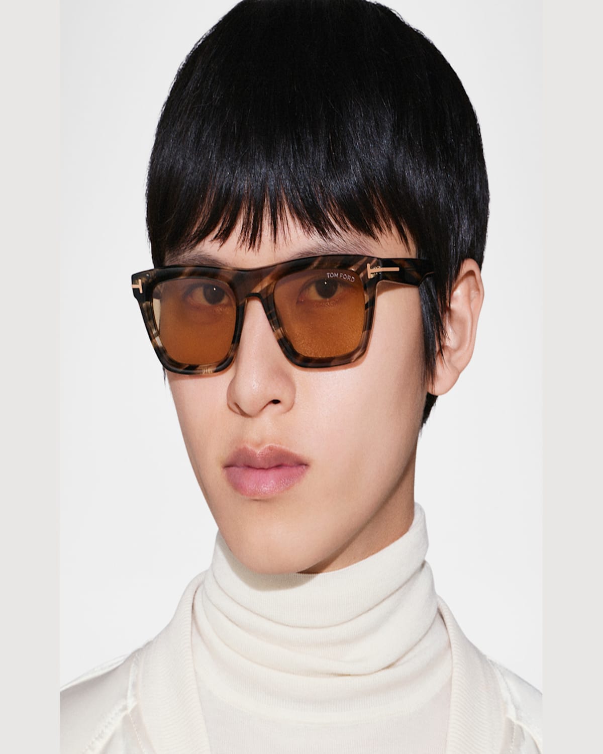 Tom Ford Eyewear Lelio Square Frame Sunglasses In Shiny Striped Black  Transp Grey Light Brown Lenses