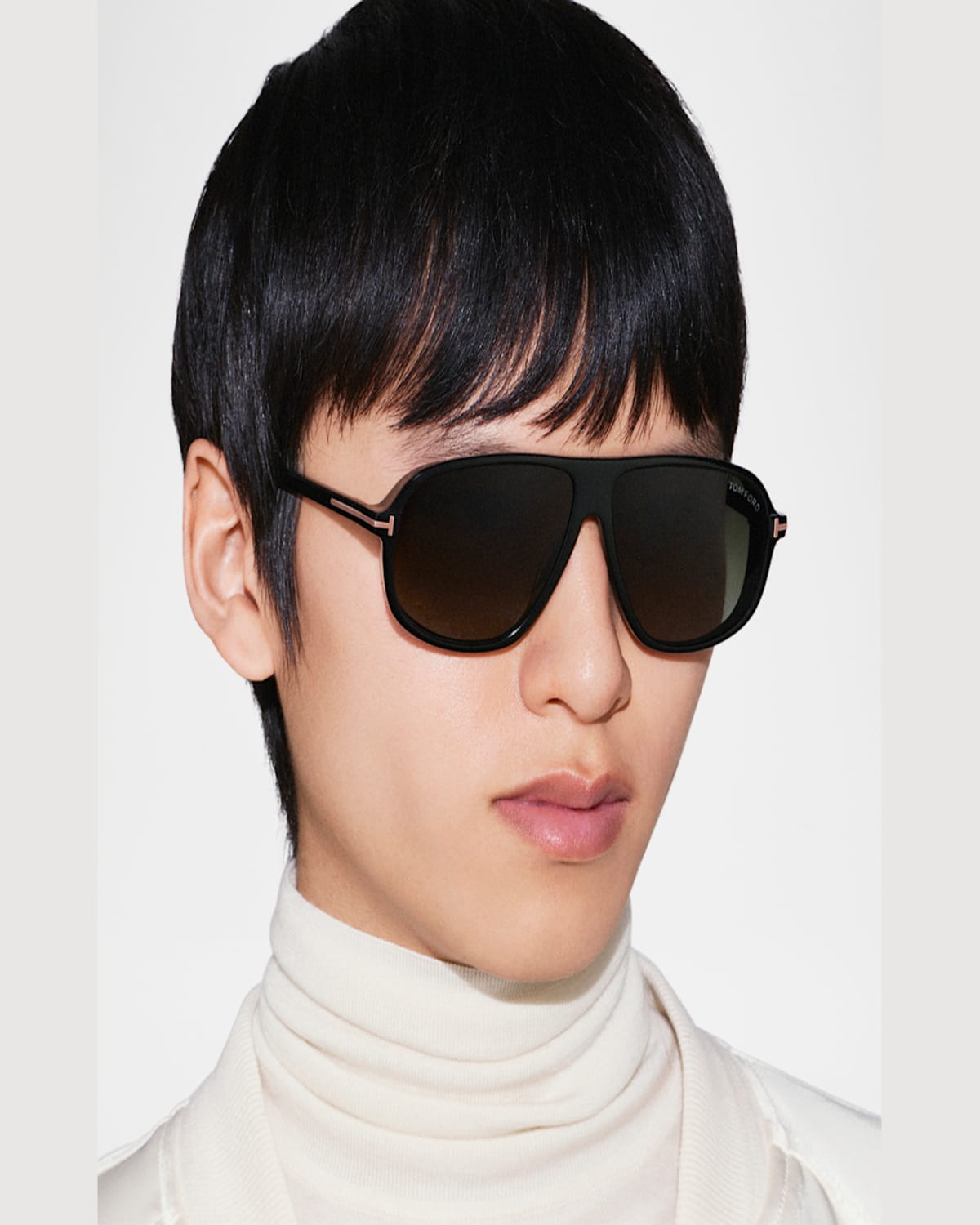 Tom Ford Men's Guillaume Acetate Aviator Sunglasses In Shiny Black