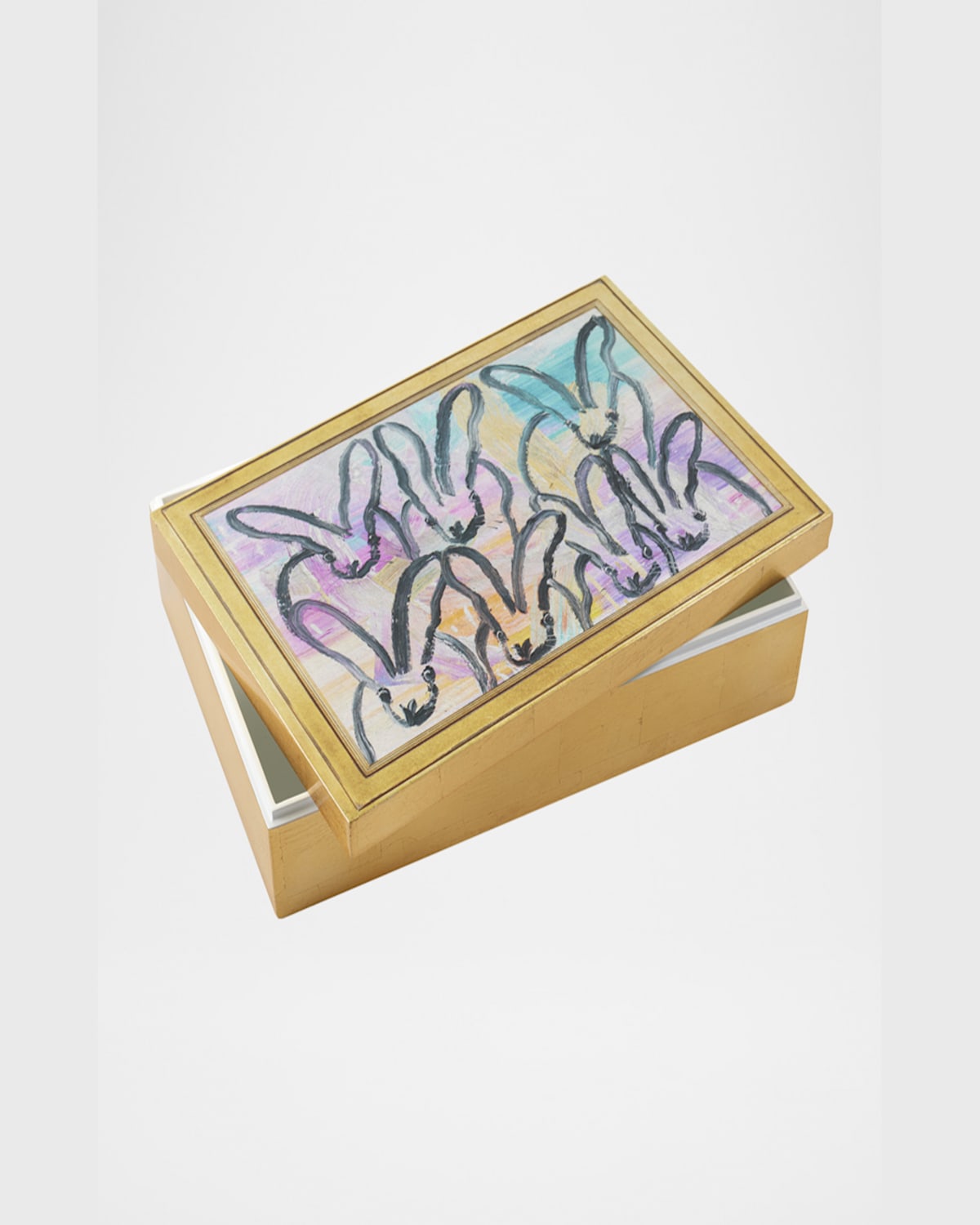 HUNT SLONEM FRAMED BUNNY GOLD LEAF & LACQUER BOX
