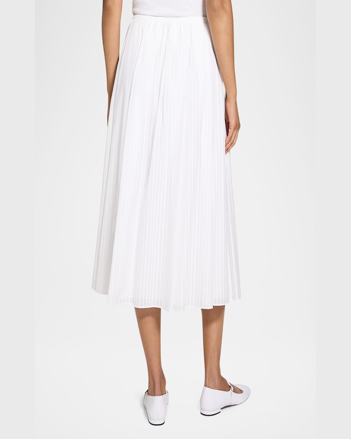 Theory Stripe Pleated Midi Skirt In White