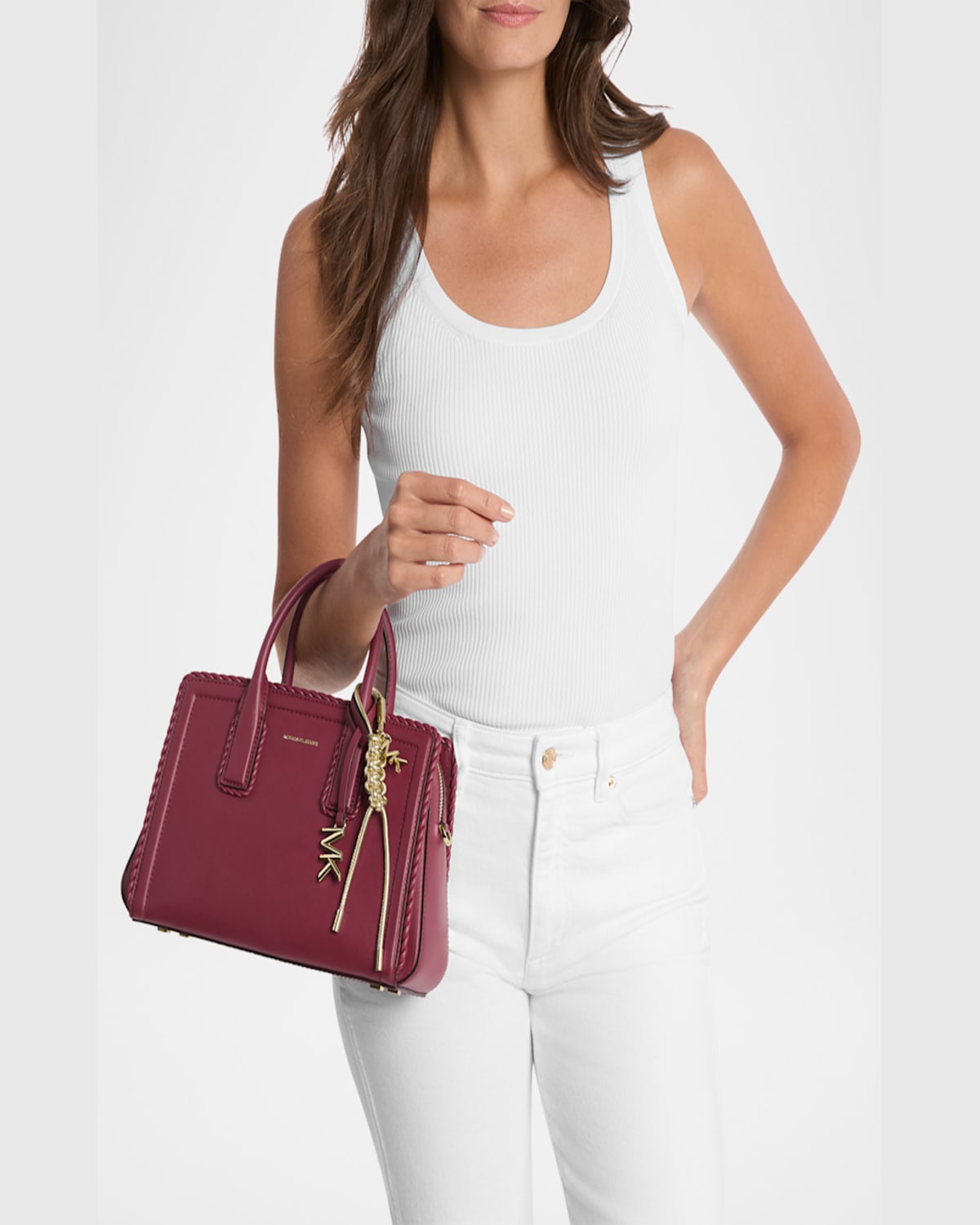 Shop Michael Michael Kors Metallic Braided Bag Charm In Pale Gold