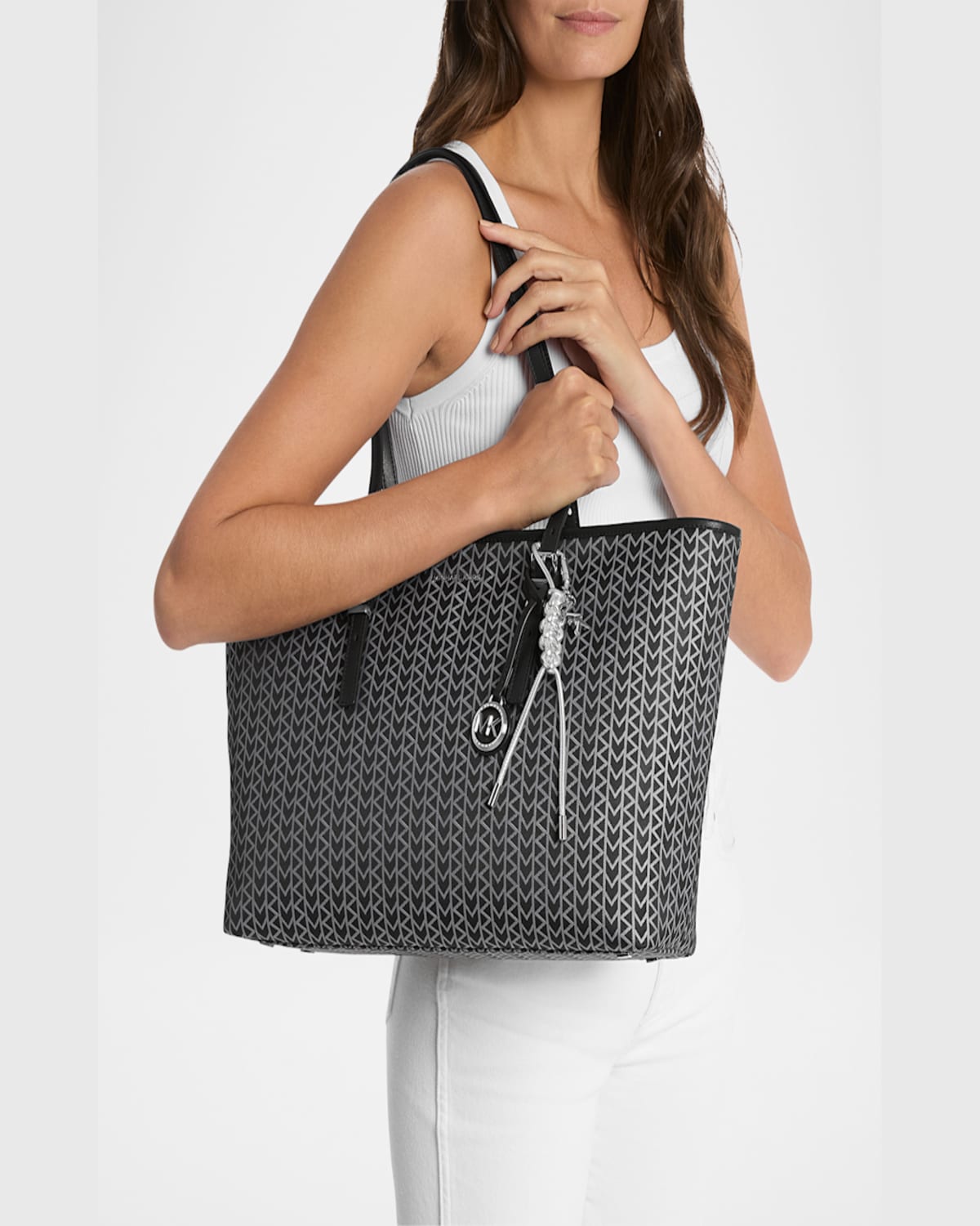 Michael Michael Kors Metallic Braided Bag Charm In Silver