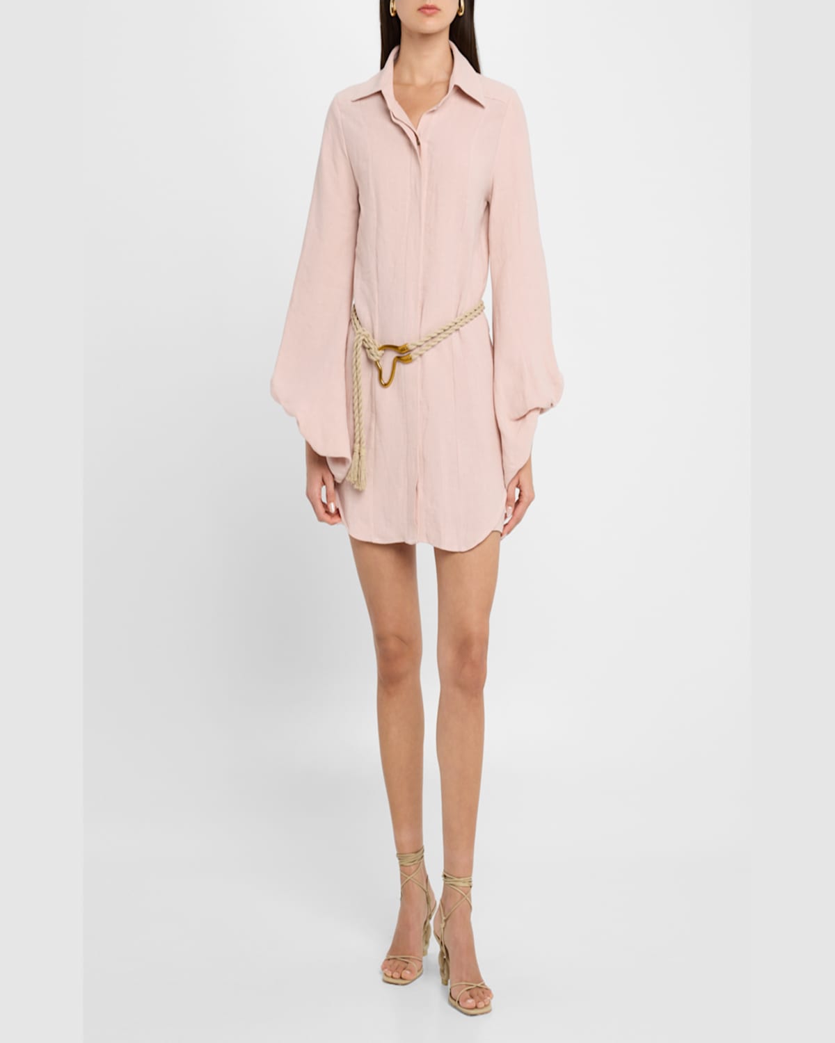 Jbq Antonia Belted Mini Shirtdress In Dusty Rose