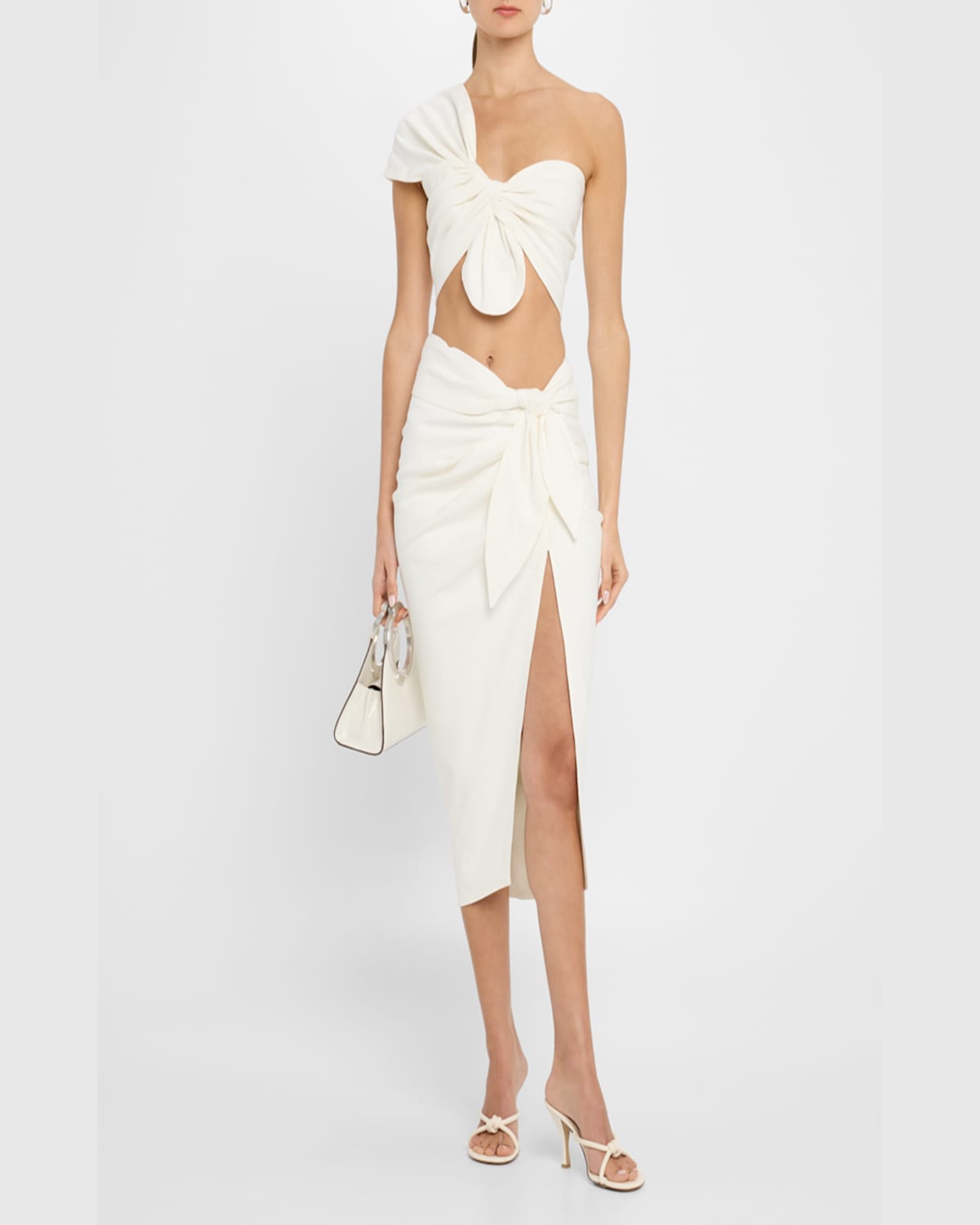 Jbq Dusk Tie-front Midi Skirt In White