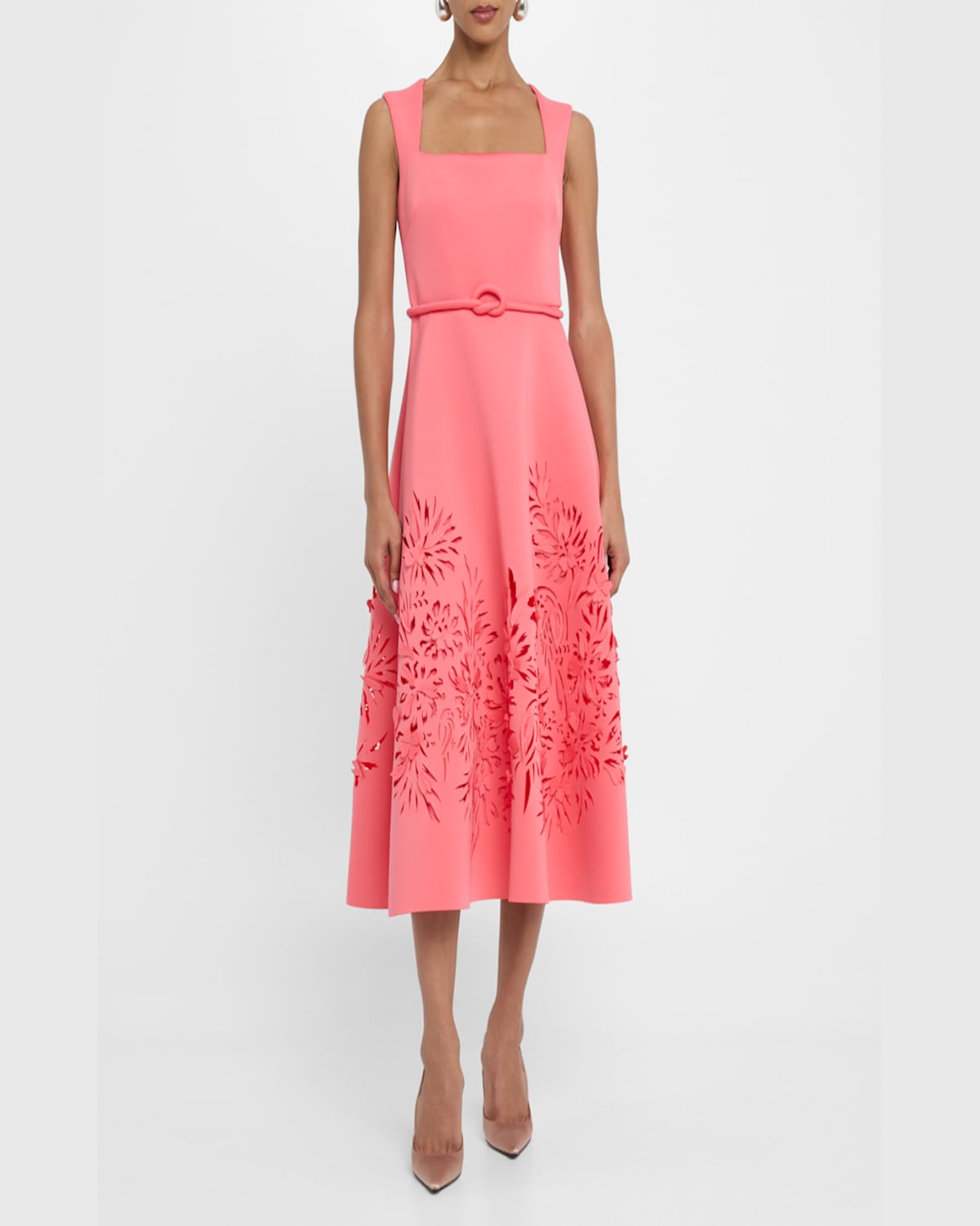 Badgley Mischka Cutout Square-neck Scuba Midi Dress