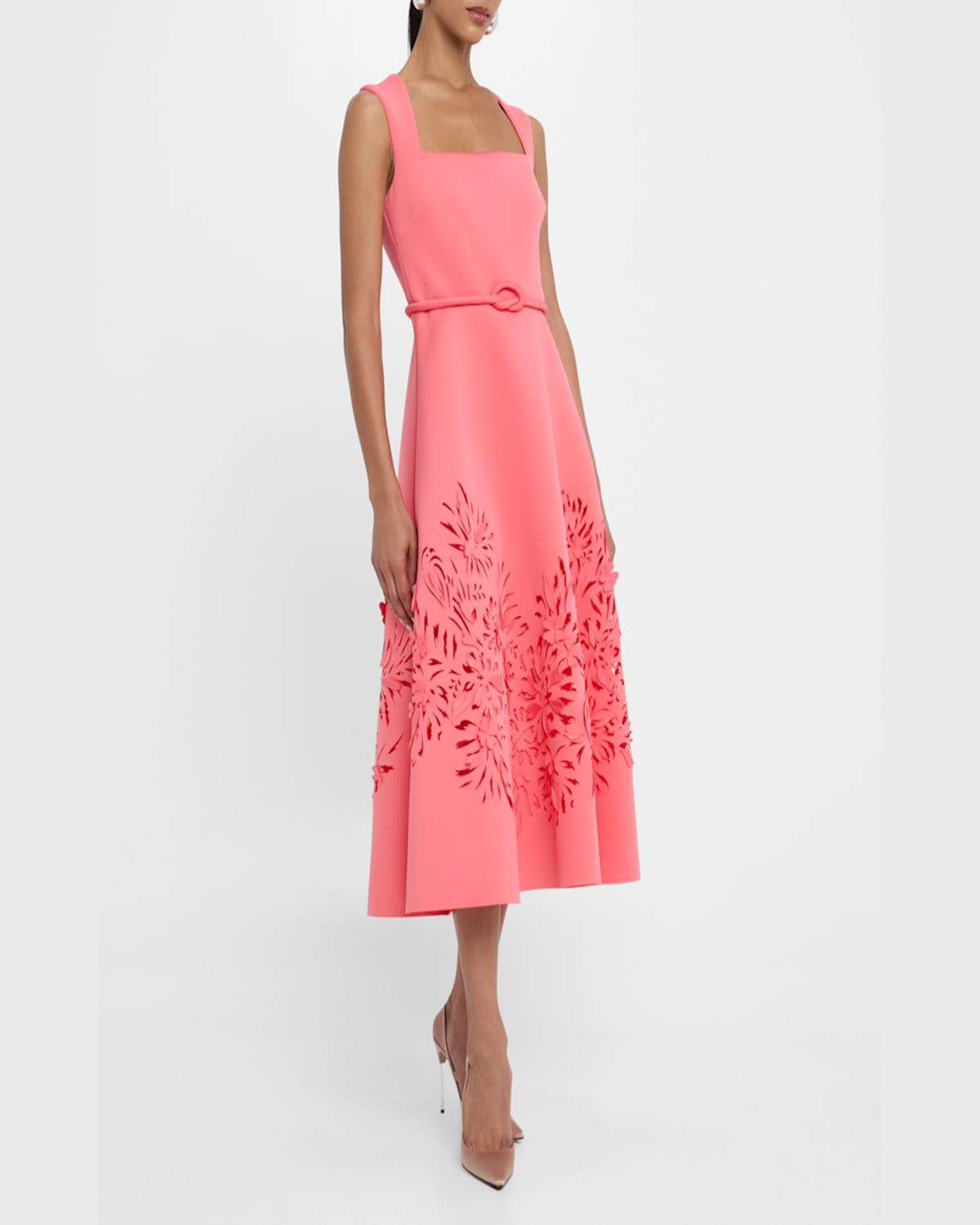 Badgley Mischka Cutout Square-neck Scuba Midi Dress