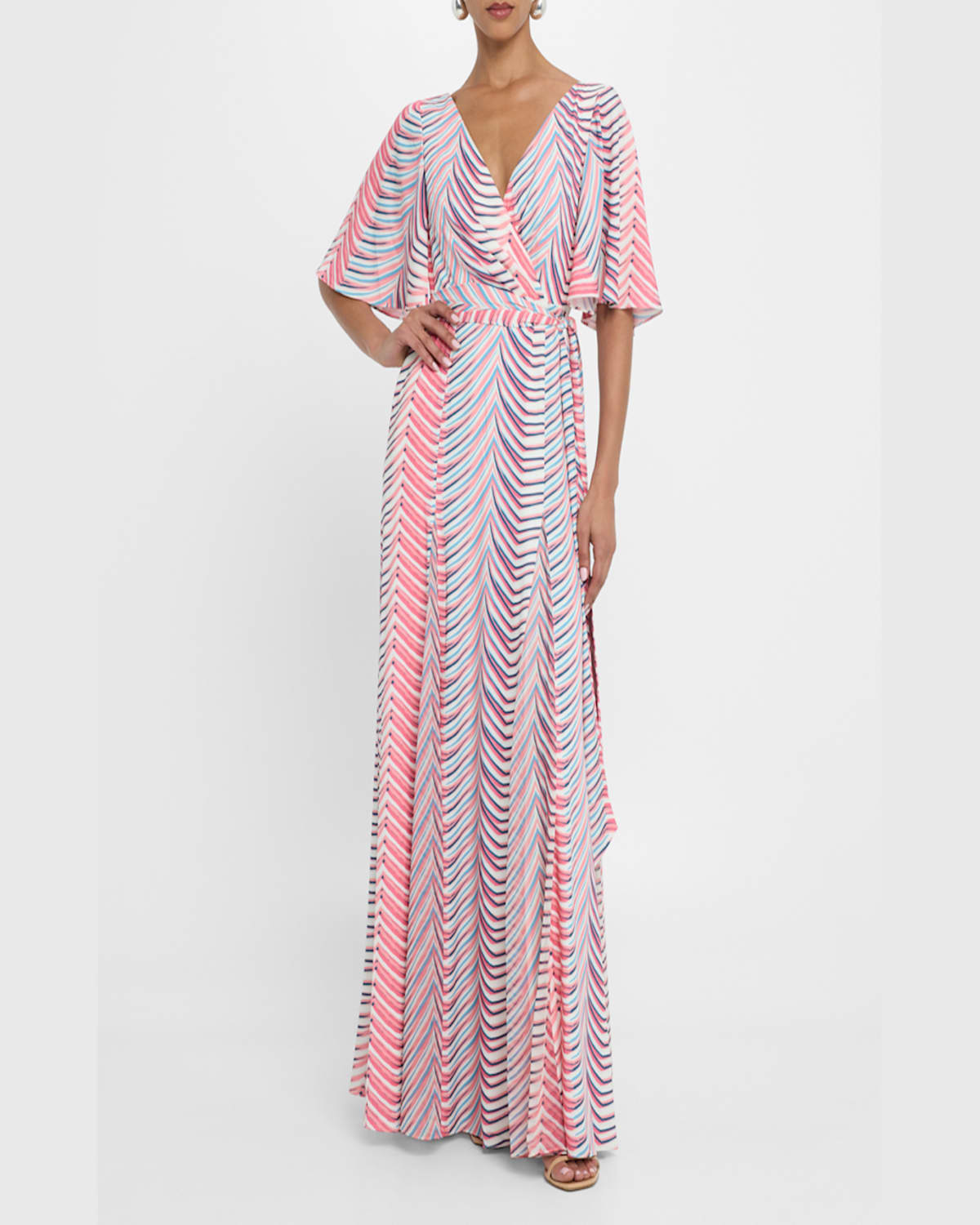 Badgley Mischka Chevron-print Georgette Maxi Dress In Multi