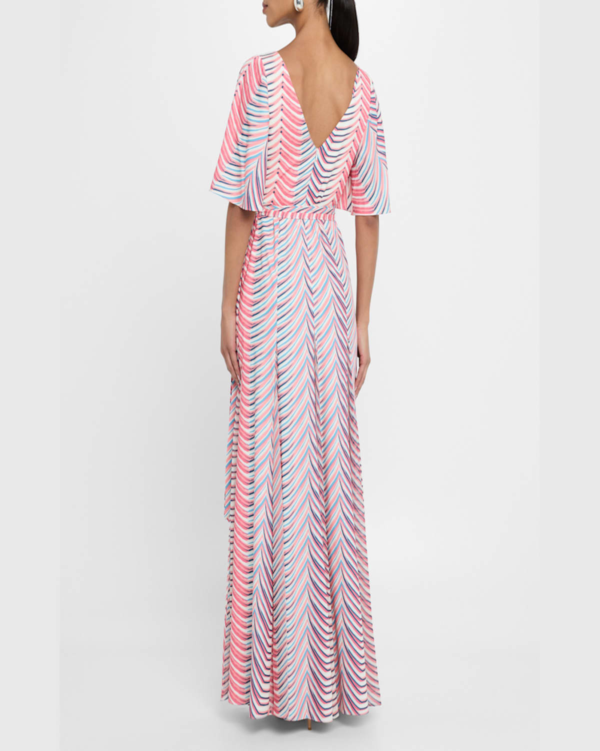 Badgley Mischka Chevron-print Georgette Maxi Dress In Multi