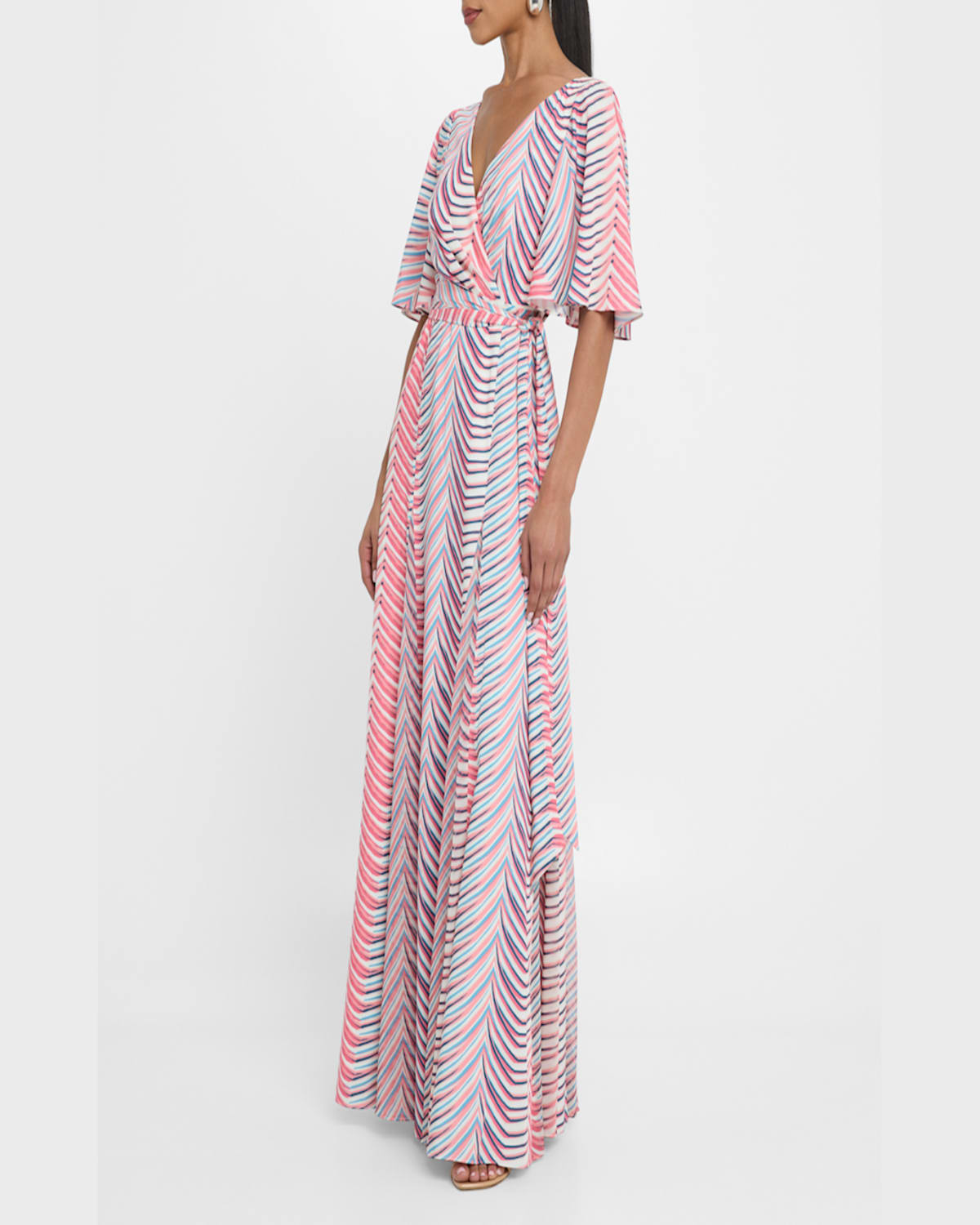 Badgley Mischka Chevron-print Georgette Maxi Dress In Multi