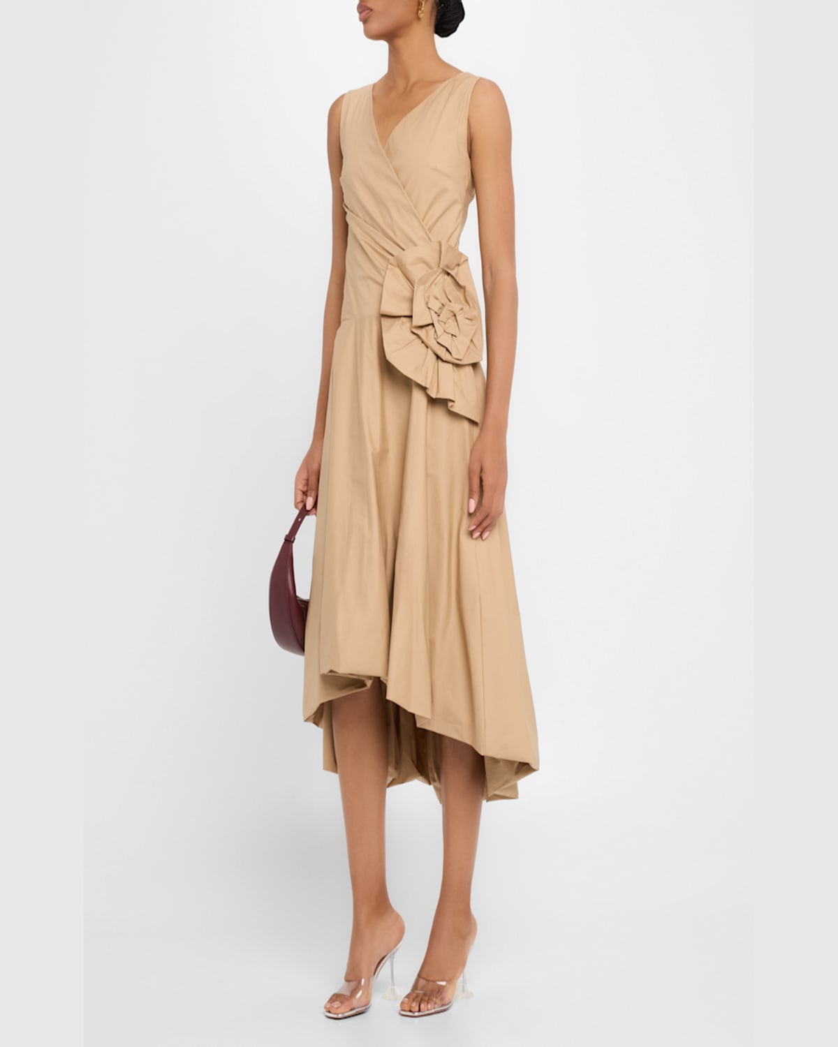 Chiara Boni La Petite Robe Sleeveless High-low Rosette Midi Dress In Neutral