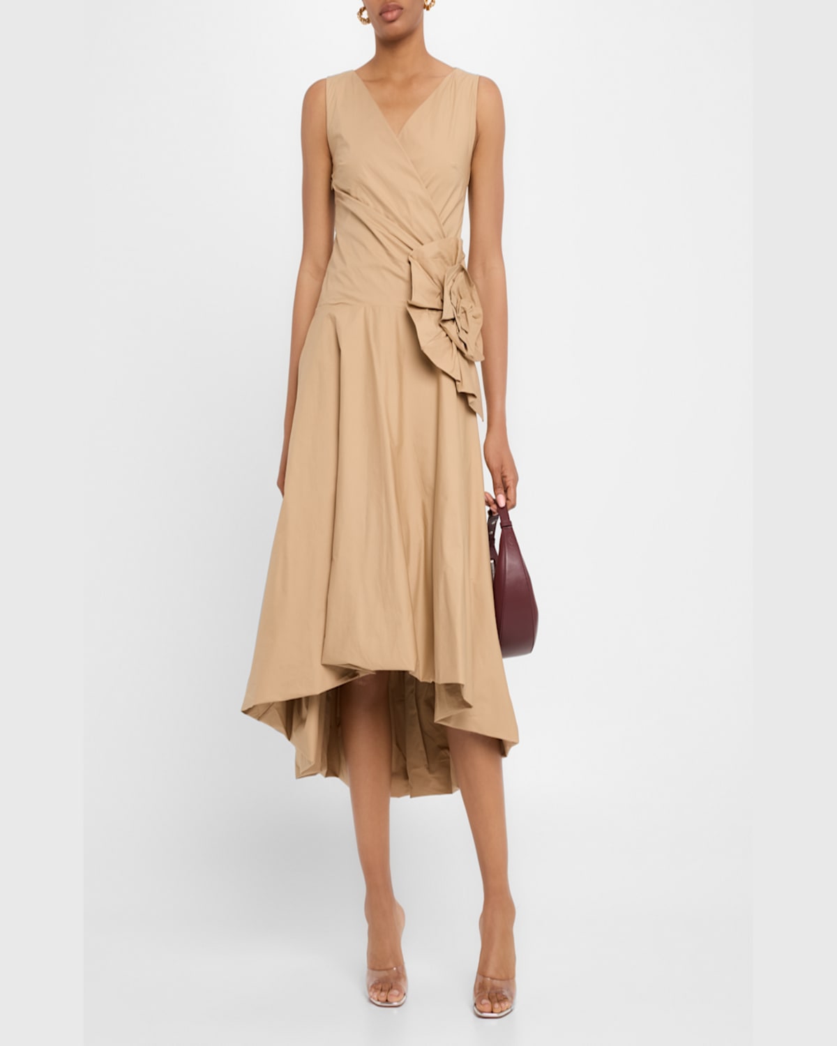 Chiara Boni La Petite Robe Sleeveless High-low Rosette Midi Dress In Neutral
