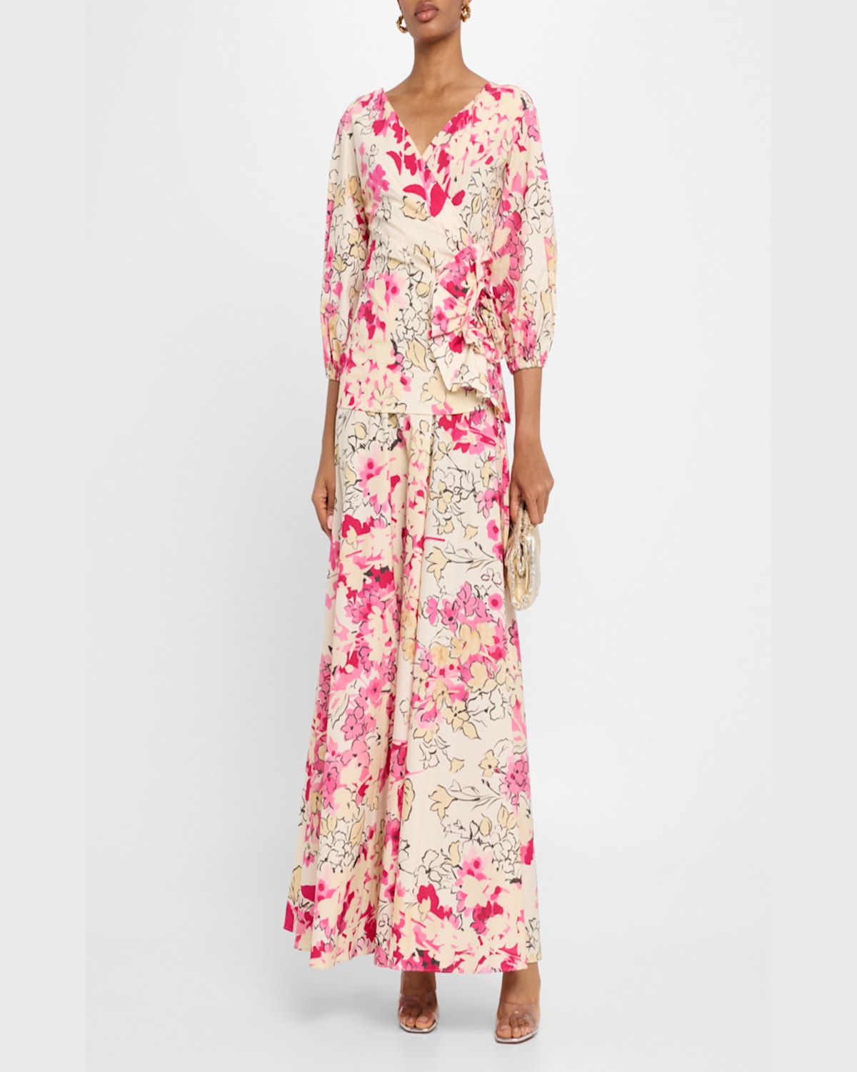 Chiara Boni La Petite Robe Floral-print Side Ruffle Gown In Printemps