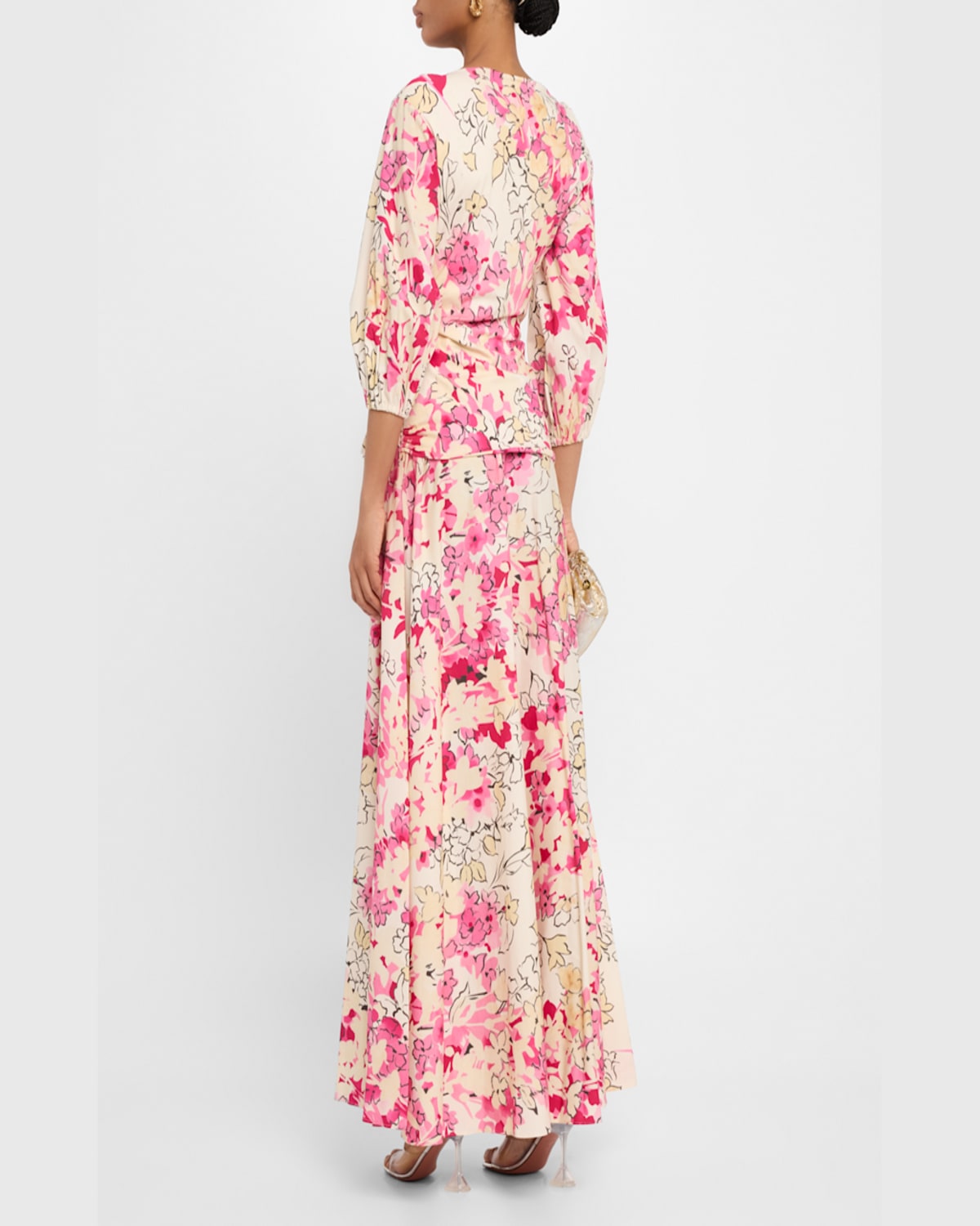 Chiara Boni La Petite Robe Floral-print Side Ruffle Gown In Printemps