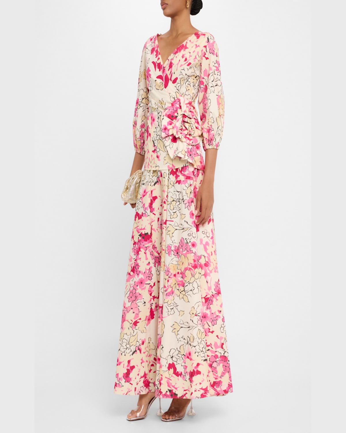 Chiara Boni La Petite Robe Floral-print Side Ruffle Gown In Printemps
