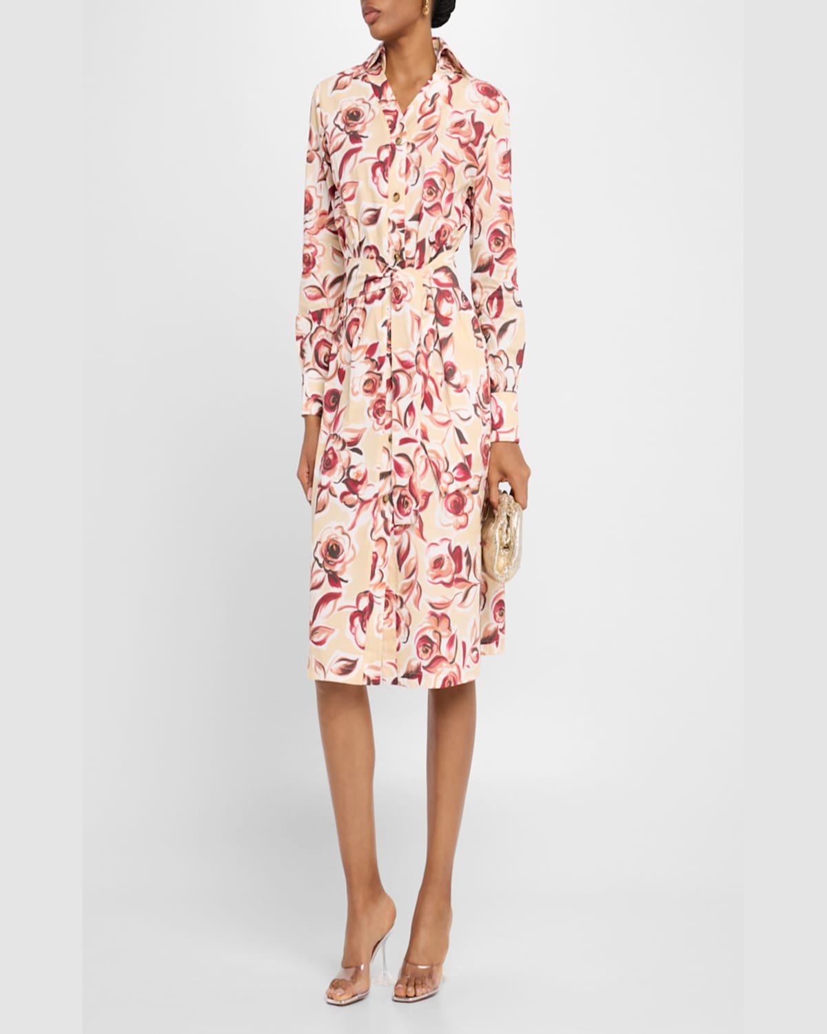 Chiara Boni La Petite Robe Belted Floral-print Midi Shirtdress In Fleur Du Desert
