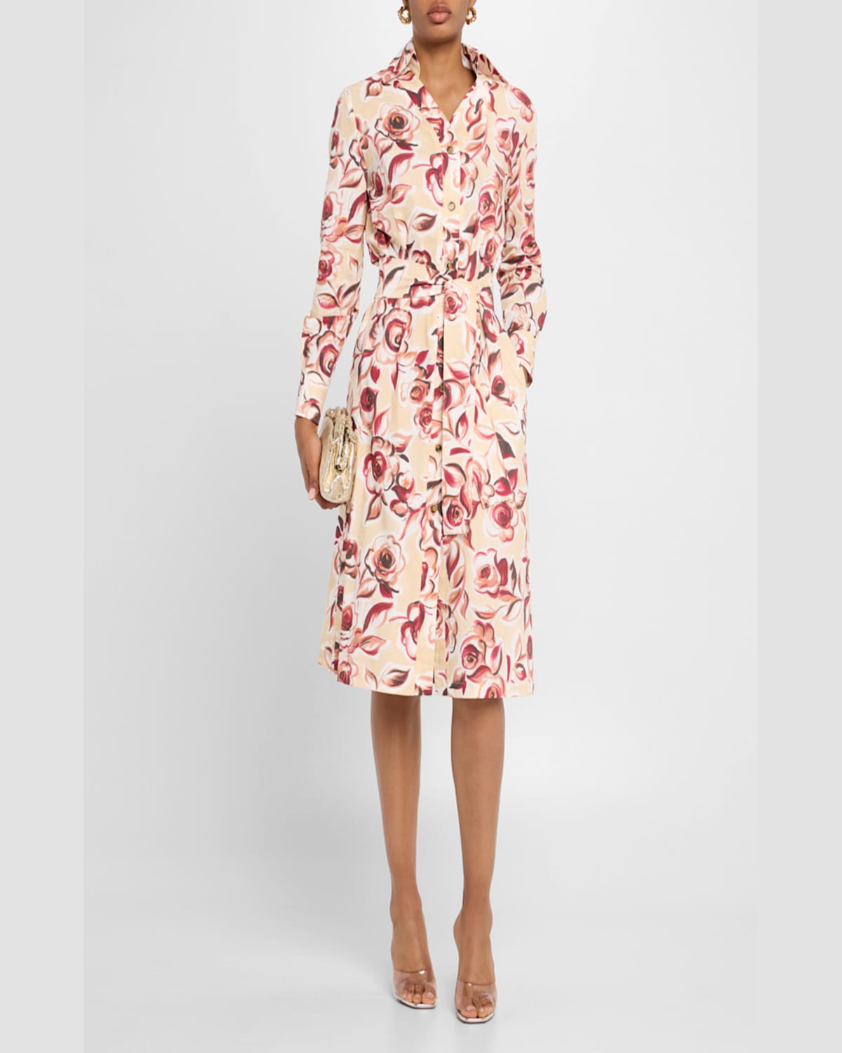 Chiara Boni La Petite Robe Belted Floral-print Midi Shirtdress In Fleur Du Desert