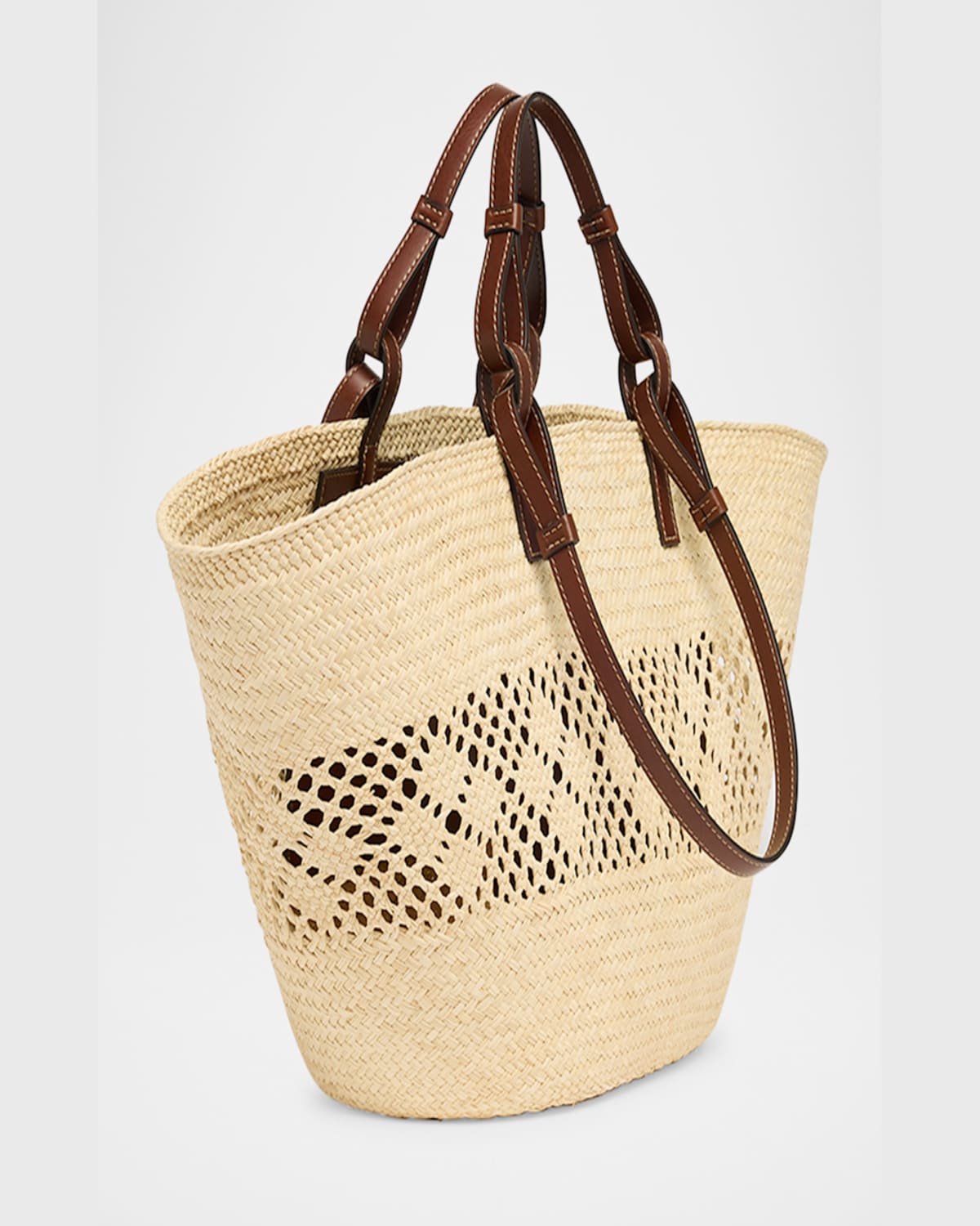 Stella Mccartney Small Logo Raffia Basket Tote Bag In Natural Tan