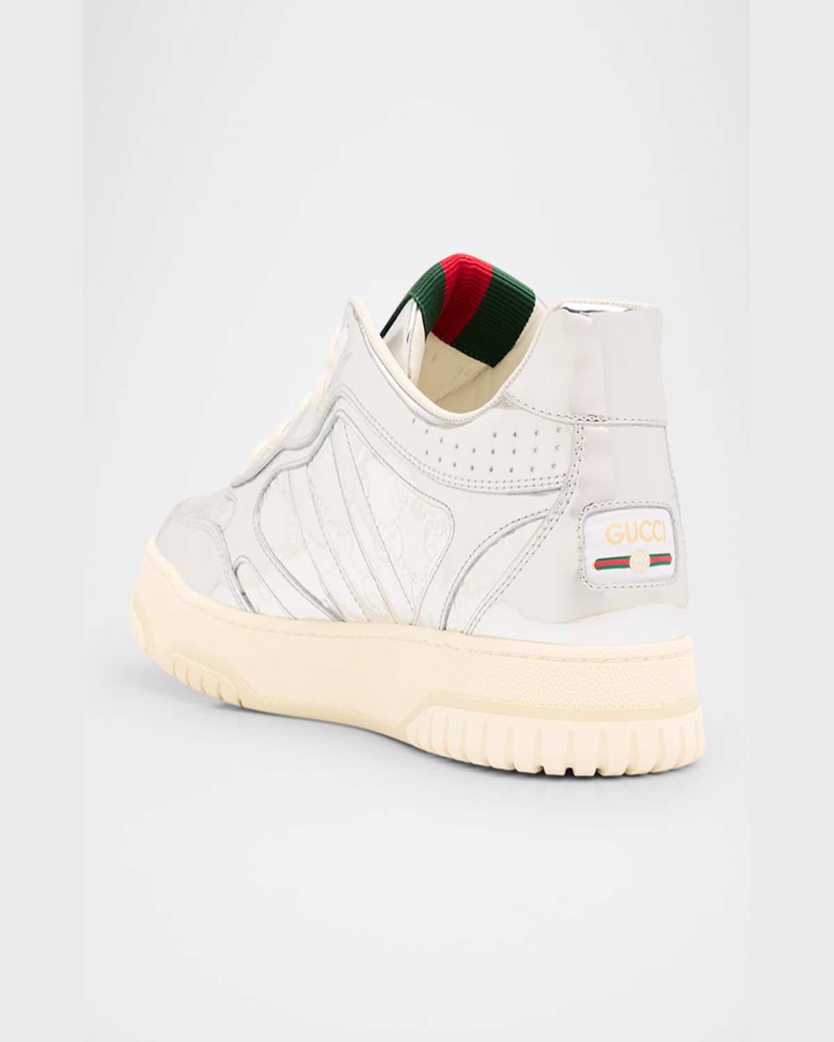 Gucci Men's Re-web Mirror Leather Fashion Sneakers In Silver