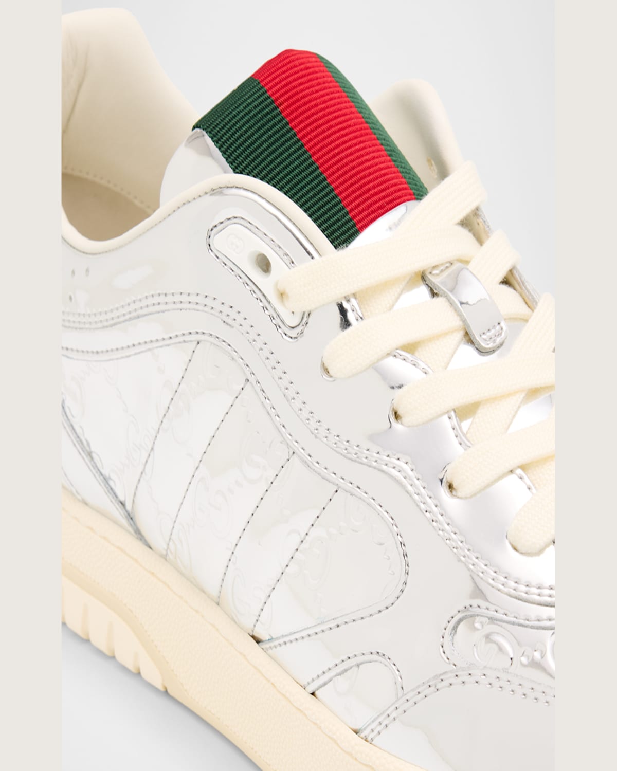 Gucci Men's Re-web Mirror Leather Fashion Sneakers In Silver