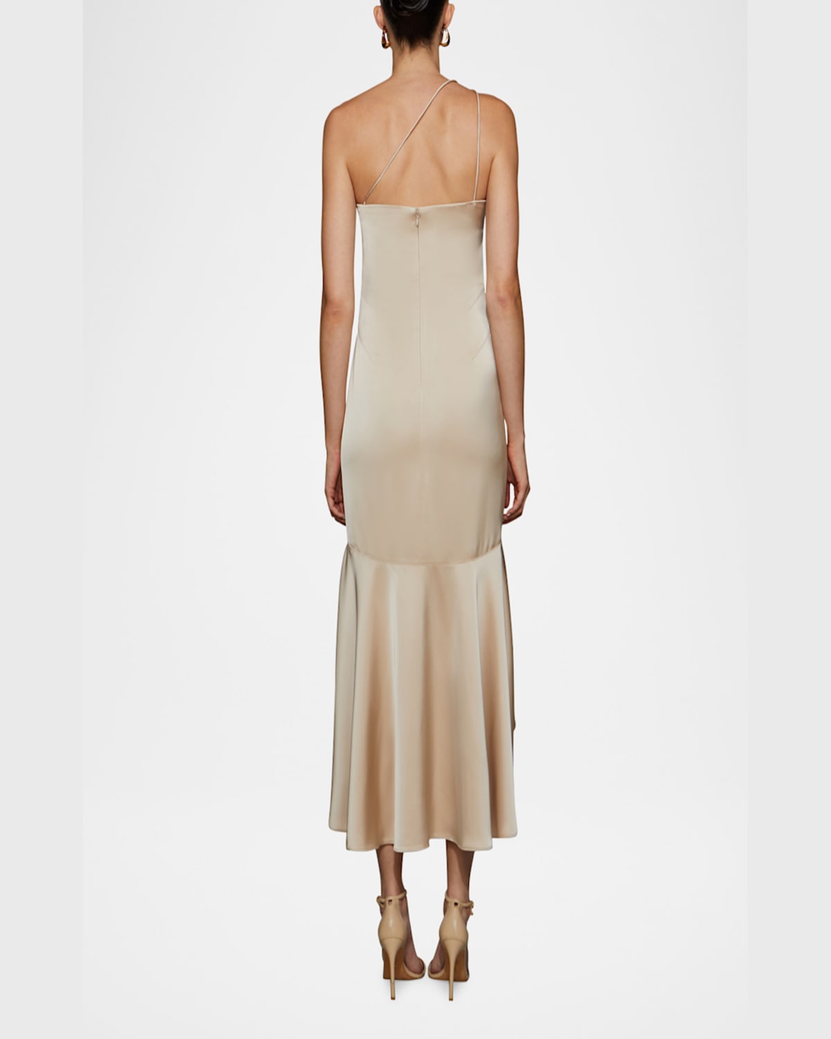 Et Ochs Sierra Asymmetric High-low Satin Midi Dress In Vanilla