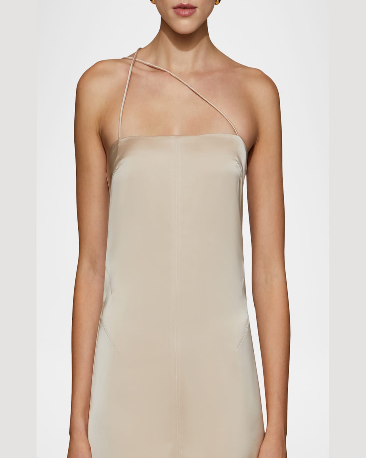 Et Ochs Sierra Asymmetric High-low Satin Midi Dress In Vanilla