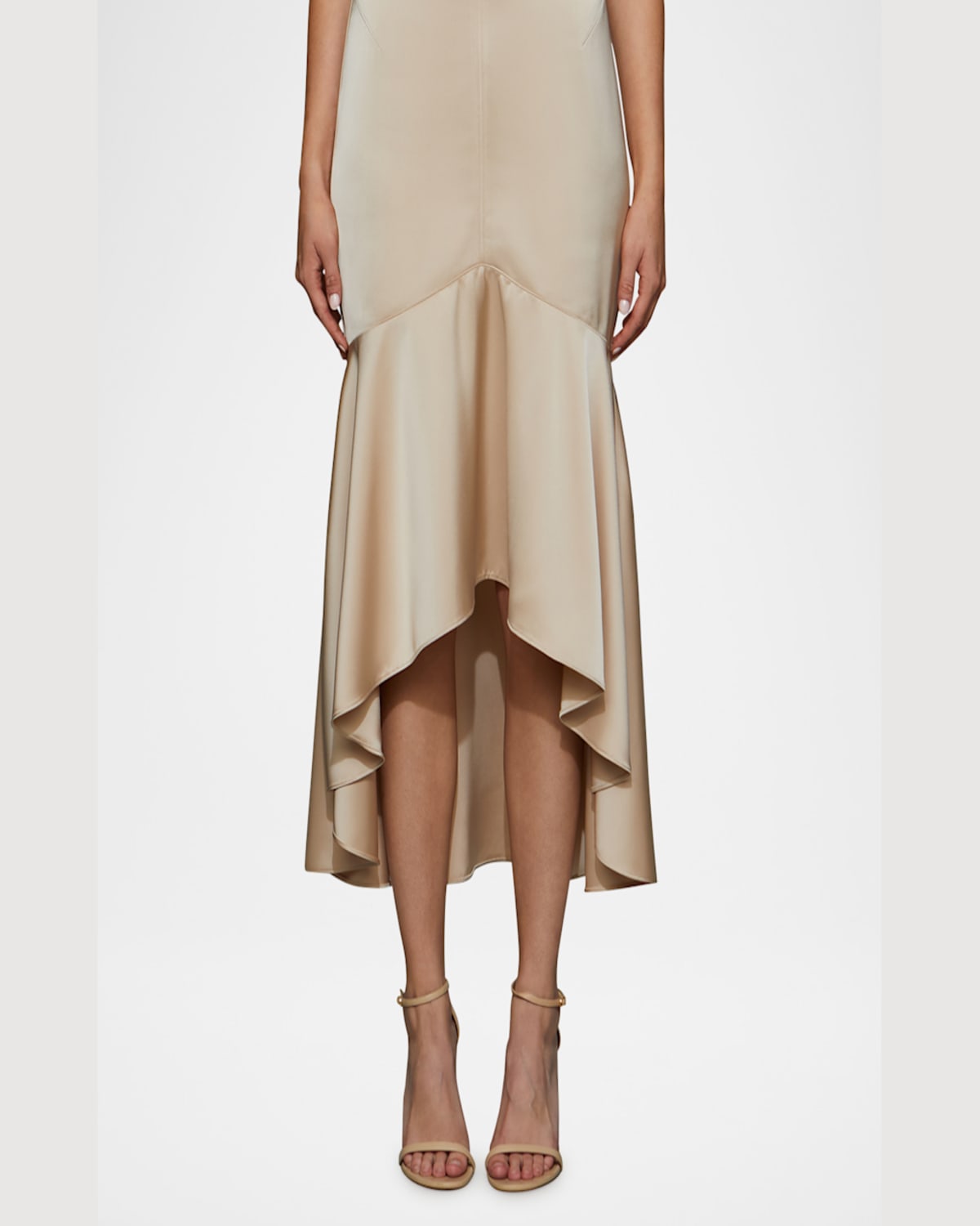 Et Ochs Sierra Asymmetric High-low Satin Midi Dress In Vanilla