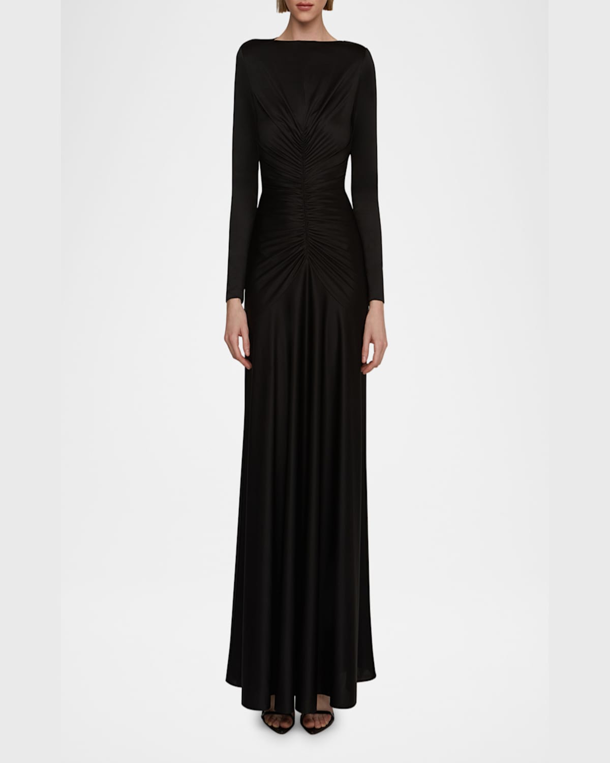 Et Ochs Thea Ruched Glossy Jersey Gown In Black