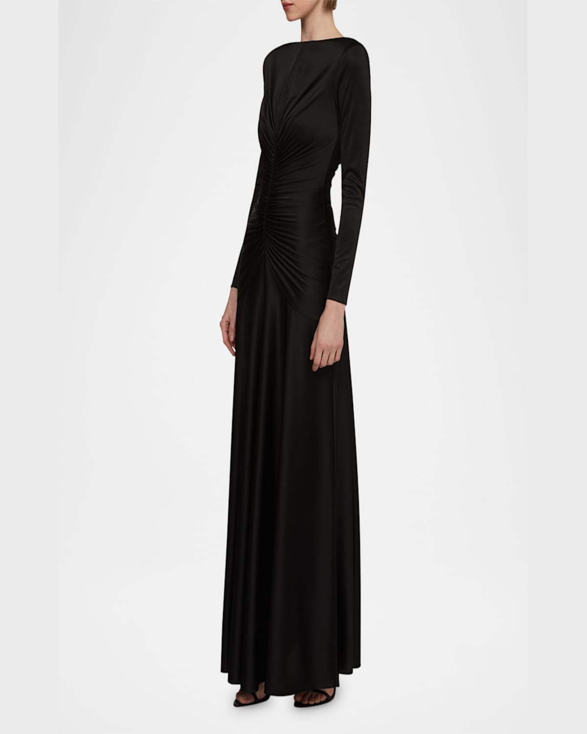 Et Ochs Thea Ruched Glossy Jersey Gown In Black