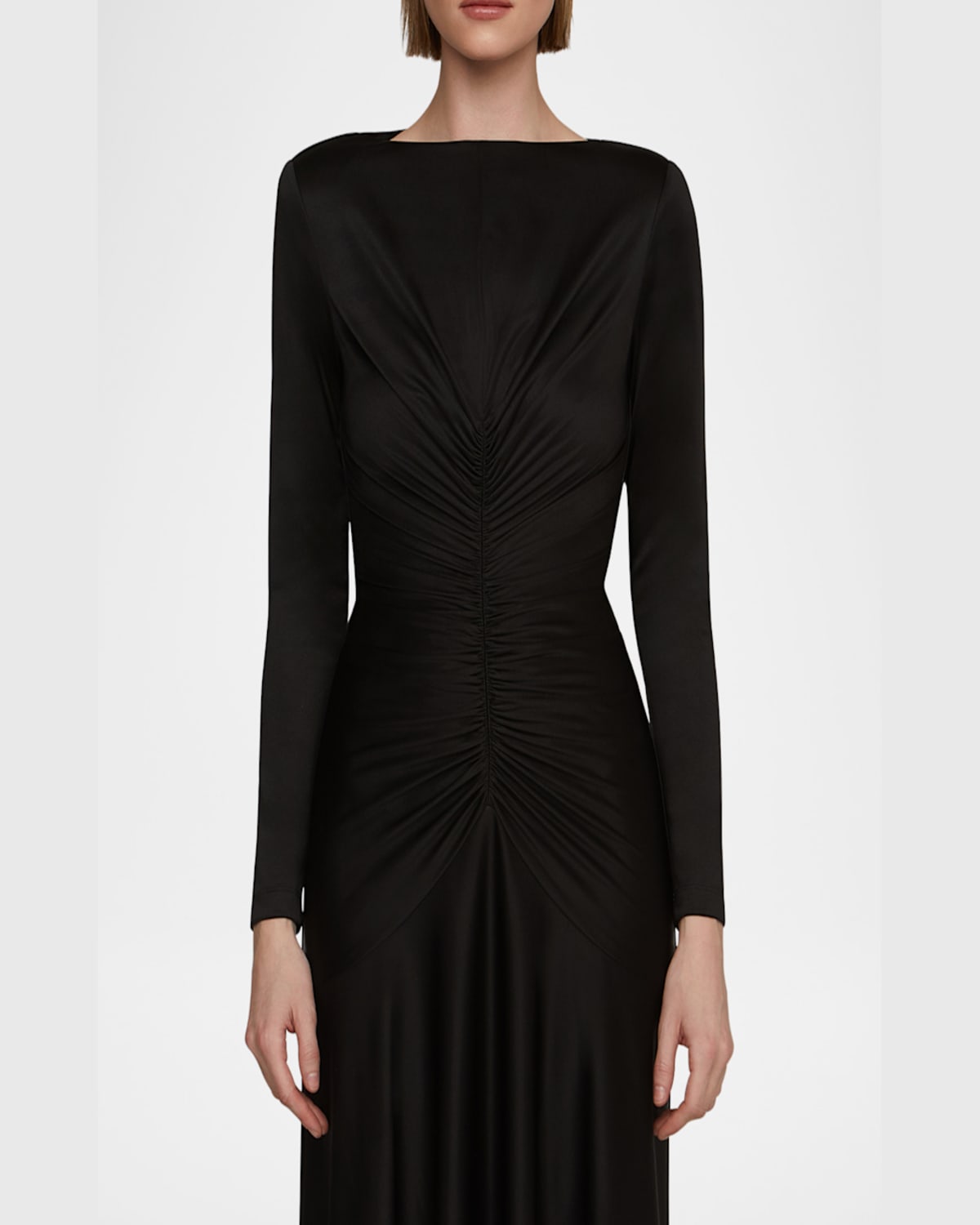 Et Ochs Thea Ruched Glossy Jersey Gown In Black