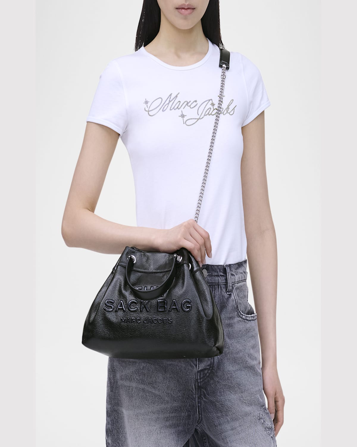 Marc Jacobs Structured Black Shoulder Bag With Drawstring Closure
