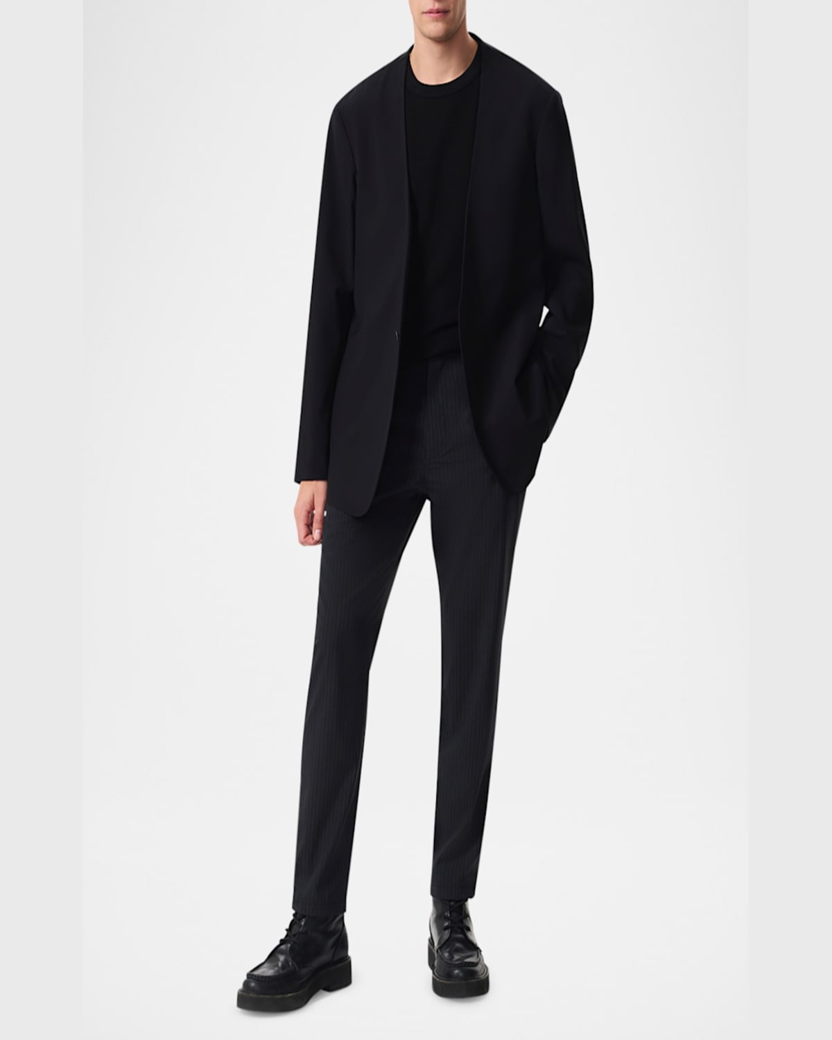 Rag & Bone Men's Collarless Ripstop Wool Blazer In Black