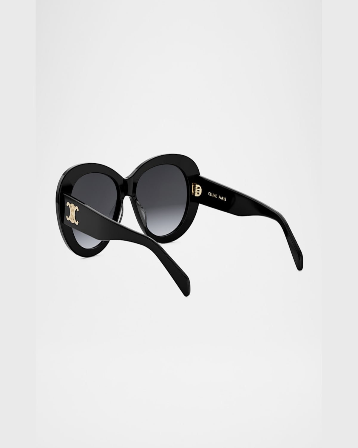Celine Triomphe Logo Oval Acetate Sunglasses In Shiny Black Gradient Smoke
