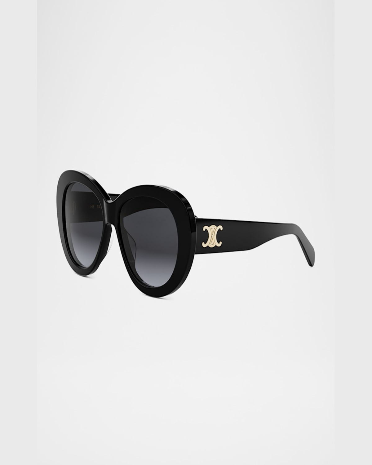 Celine Triomphe Logo Oval Acetate Sunglasses In Shiny Black Gradient Smoke