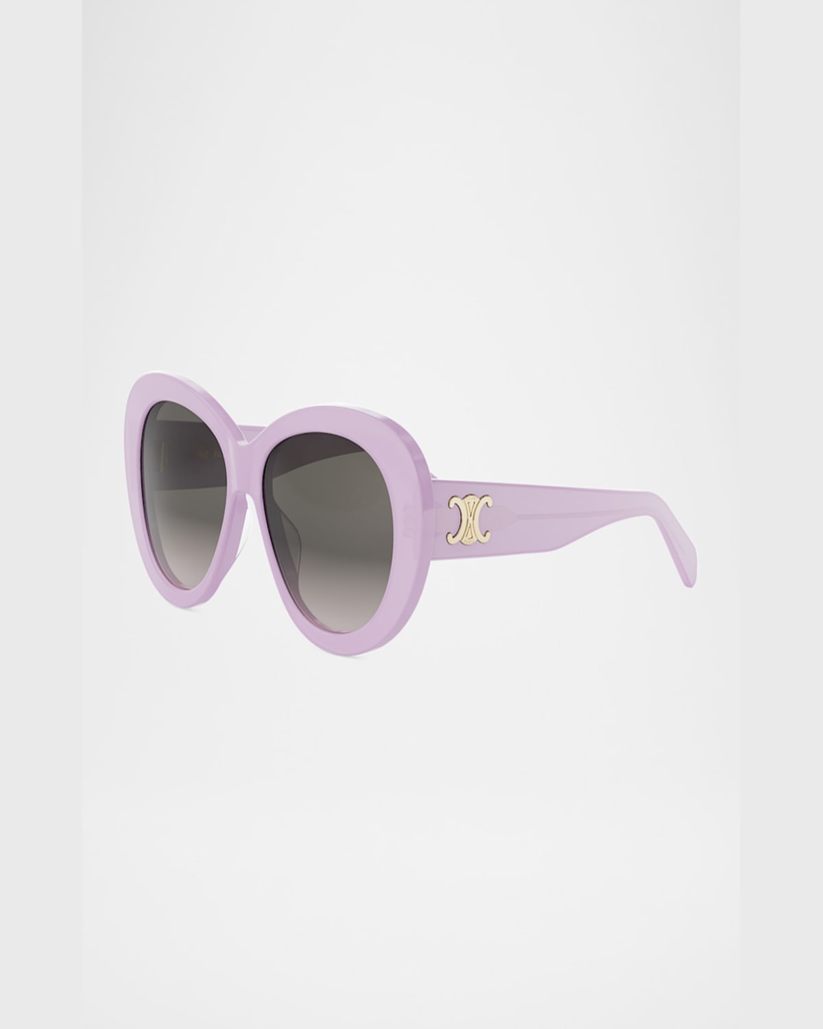 Celine Triomphe Logo Oval Acetate Sunglasses In Shiny Lilac Gradient Brown