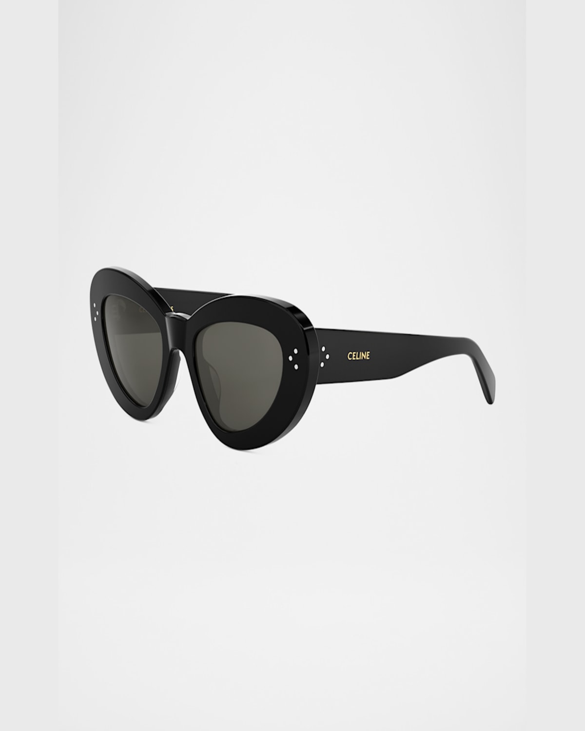 Celine 3 Dots Cat Eye Sunglasses In Shiny Black Smoke
