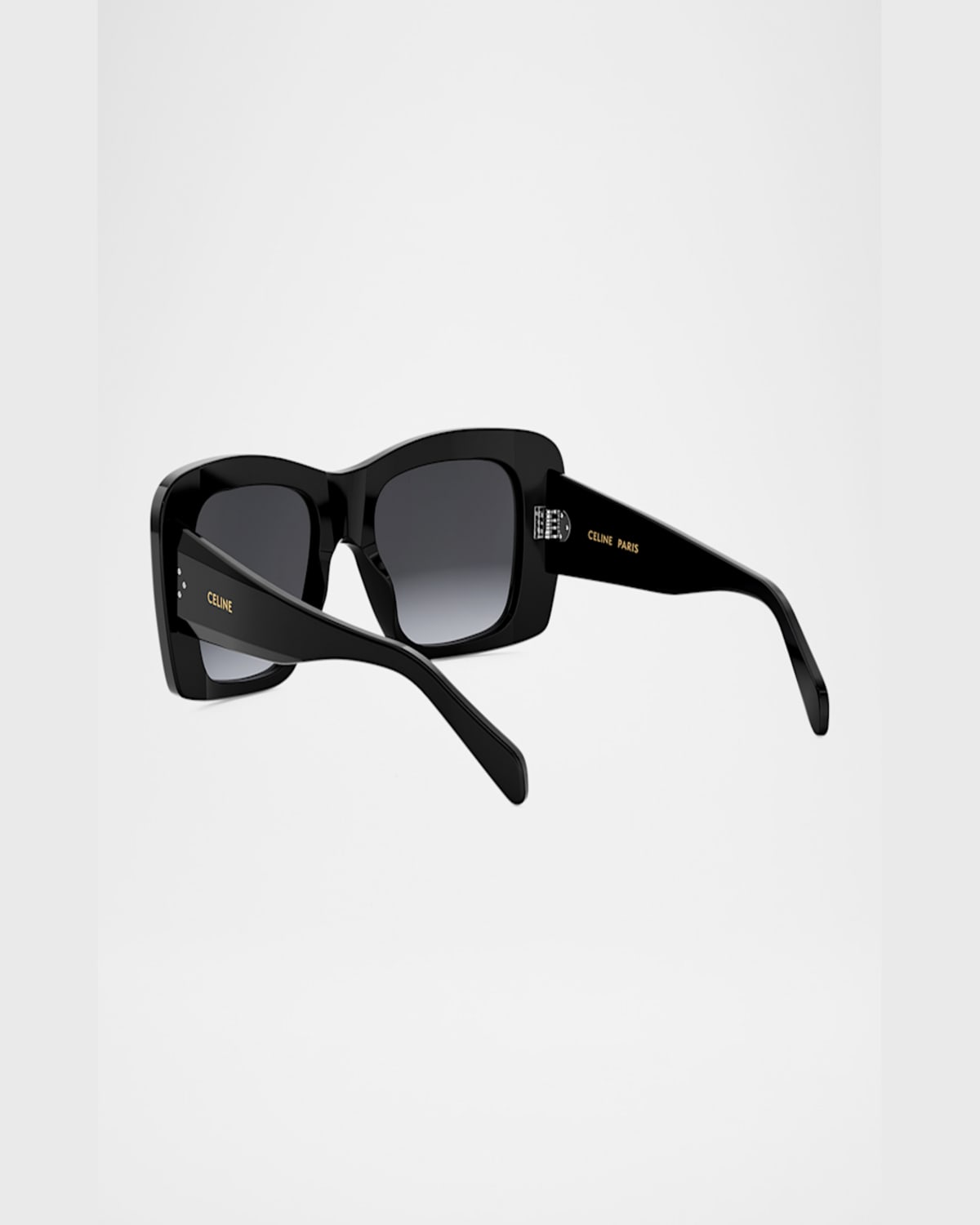 Shop Celine 3 Dots Square Sunglasses In Shiny Black Gradient Smoke